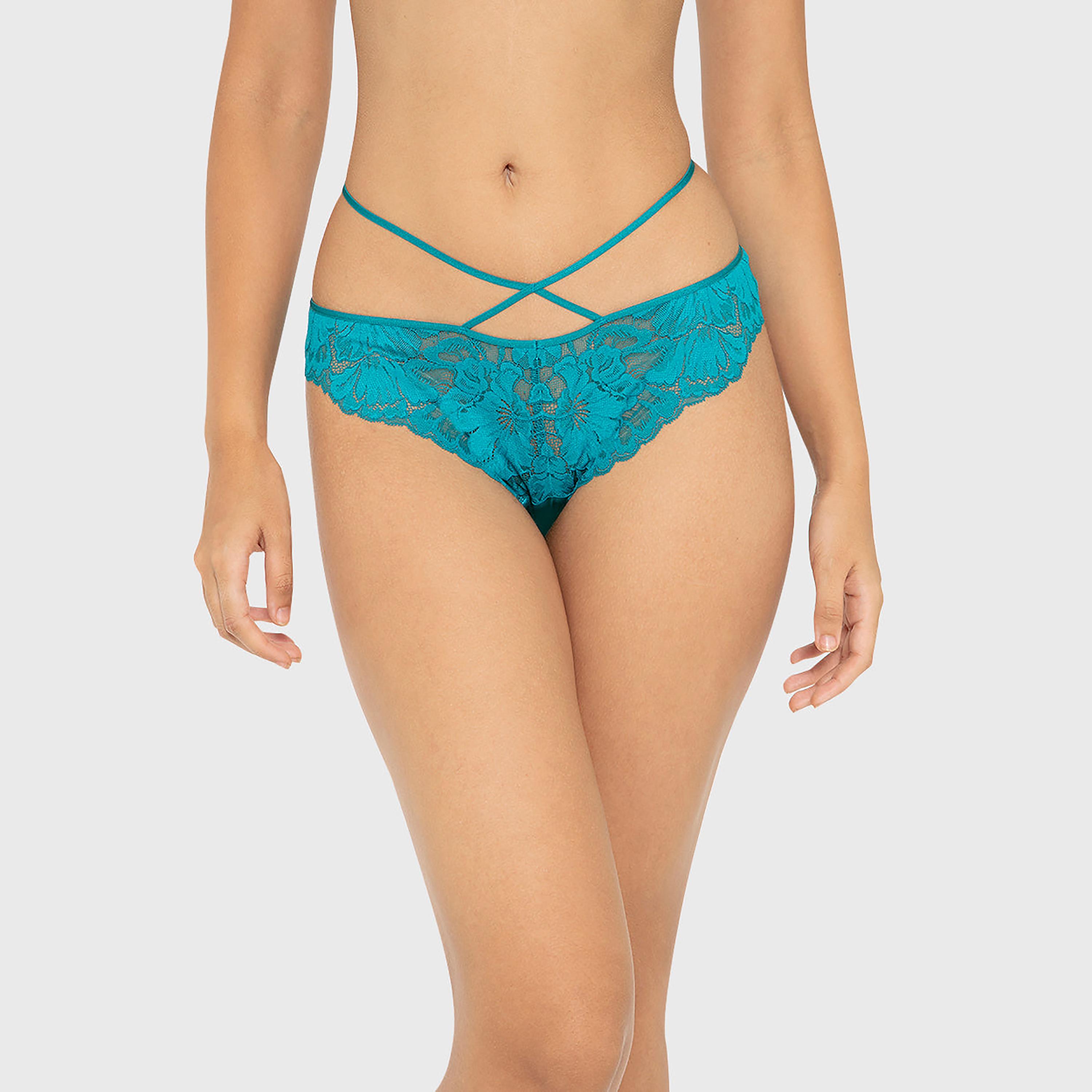 La Senza Everyday Teal Nylon Lace Low Coverage Women's Cheeky Panties-women-clothing-lingerie-panties-image-1