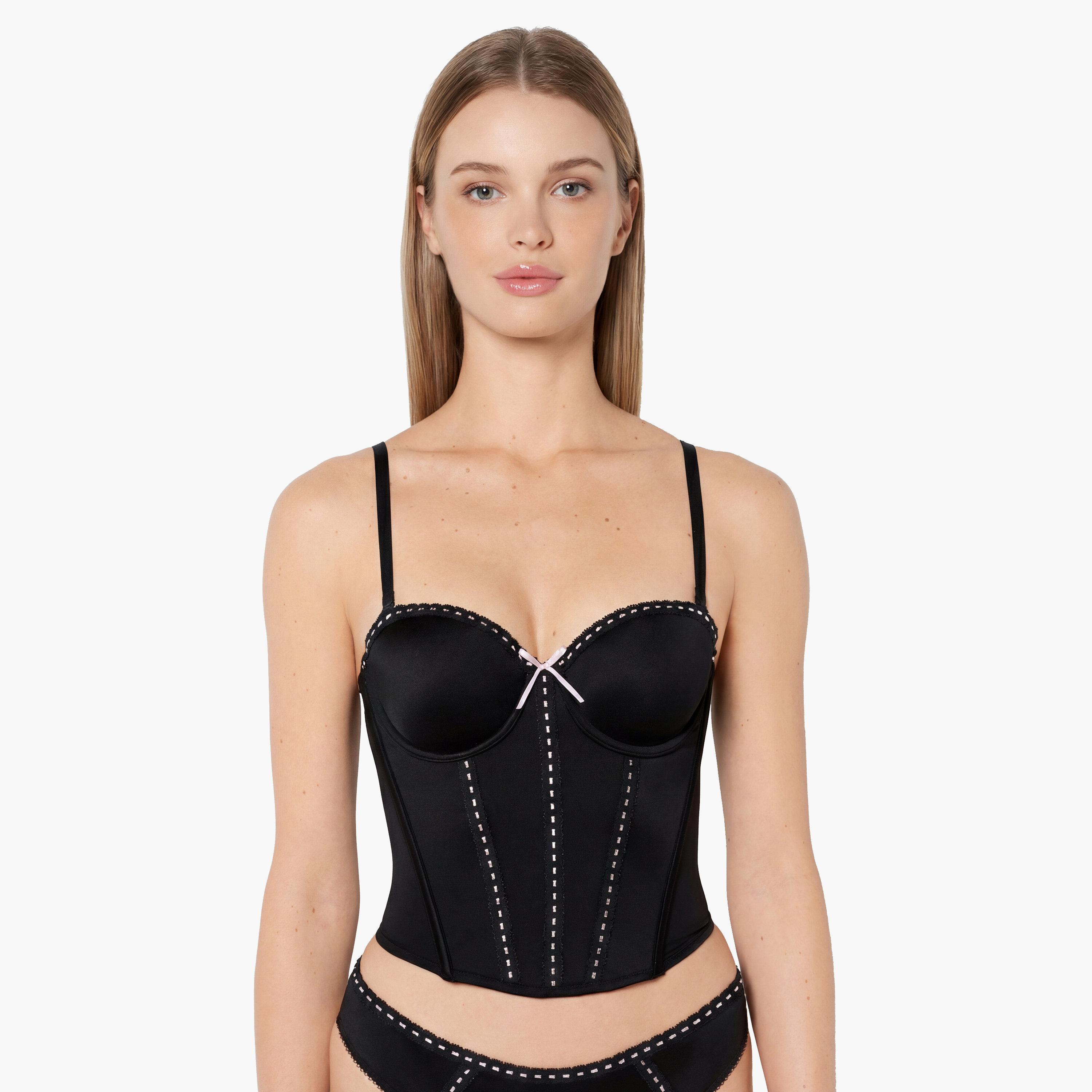 مشد صدر (بوستيه) نسائي مبطن بسلك ودعم متوسط ميكروفايبر - أسود من لا سنزا-women-clothing-lingerie-corsets-image-3