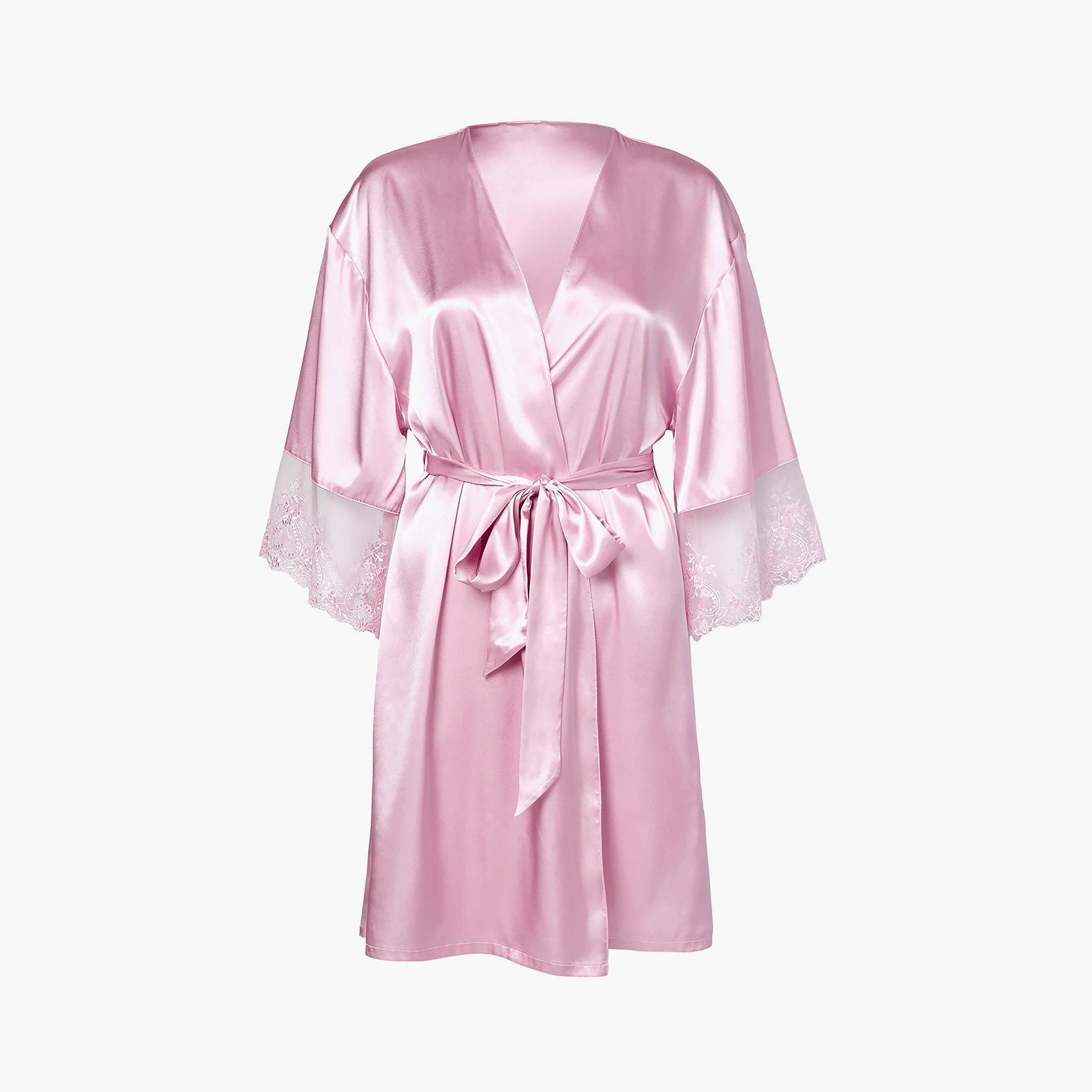 روب نسائي بتفاصيل دانتيل وفتحة رقبة متداخلة وأكمام ثلاثة أرباع من لا سنزا-women-clothing-nightwear-robes-image-4