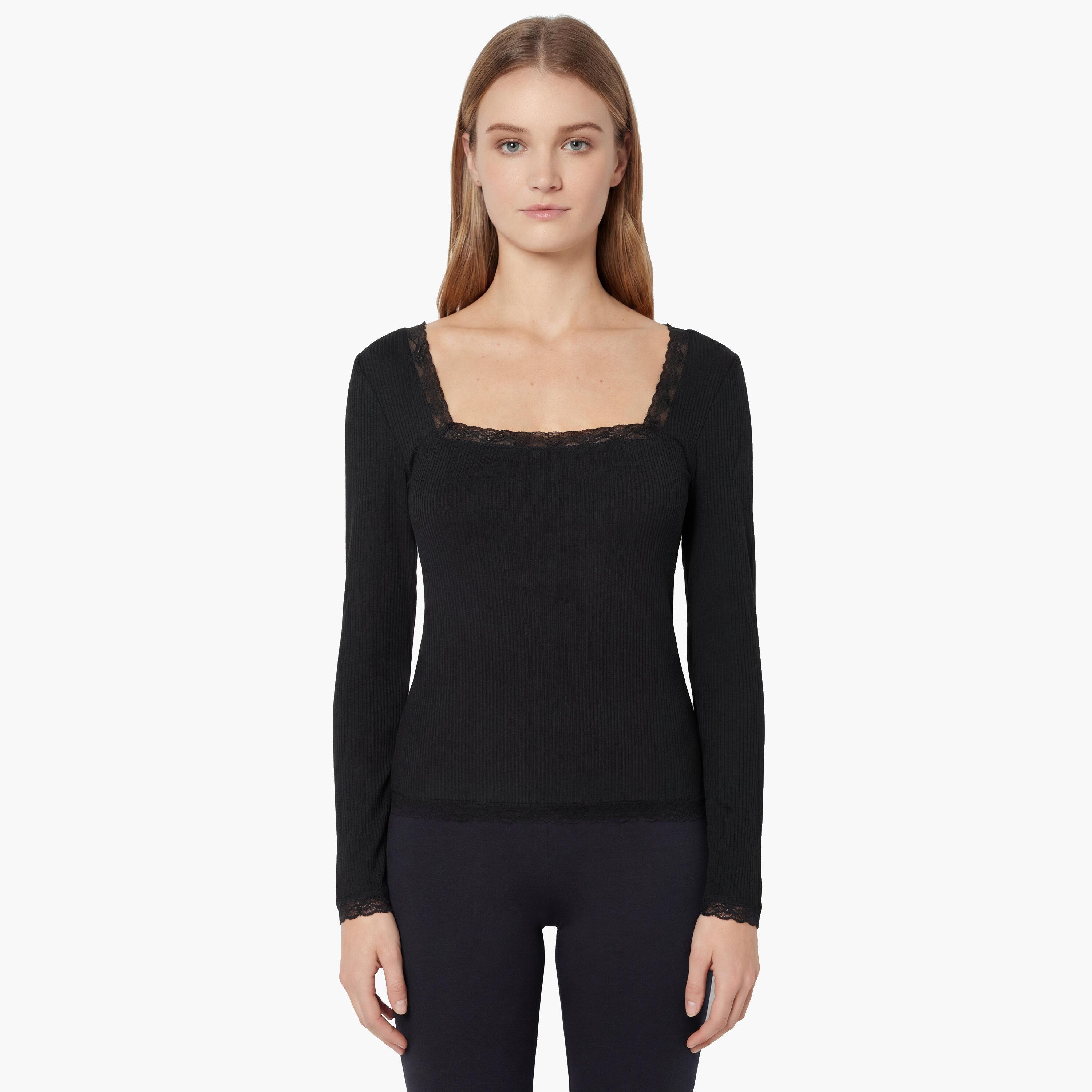 توب نسائي مضلع بفتحة رقبة مربعة وأكمام طويلة من لا سنزا-women-clothing-nightwear-pyjamas-tops-image-1
