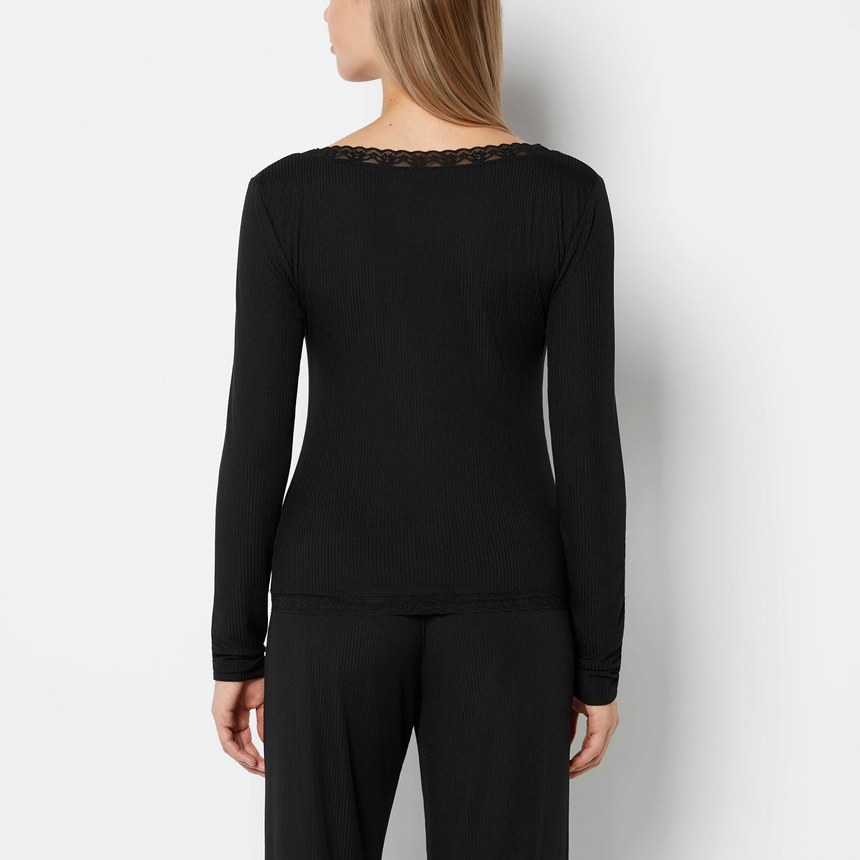 توب نسائي مضلع بفتحة رقبة مربعة وأكمام طويلة من لا سنزا-women-clothing-nightwear-pyjamas-tops-image-3