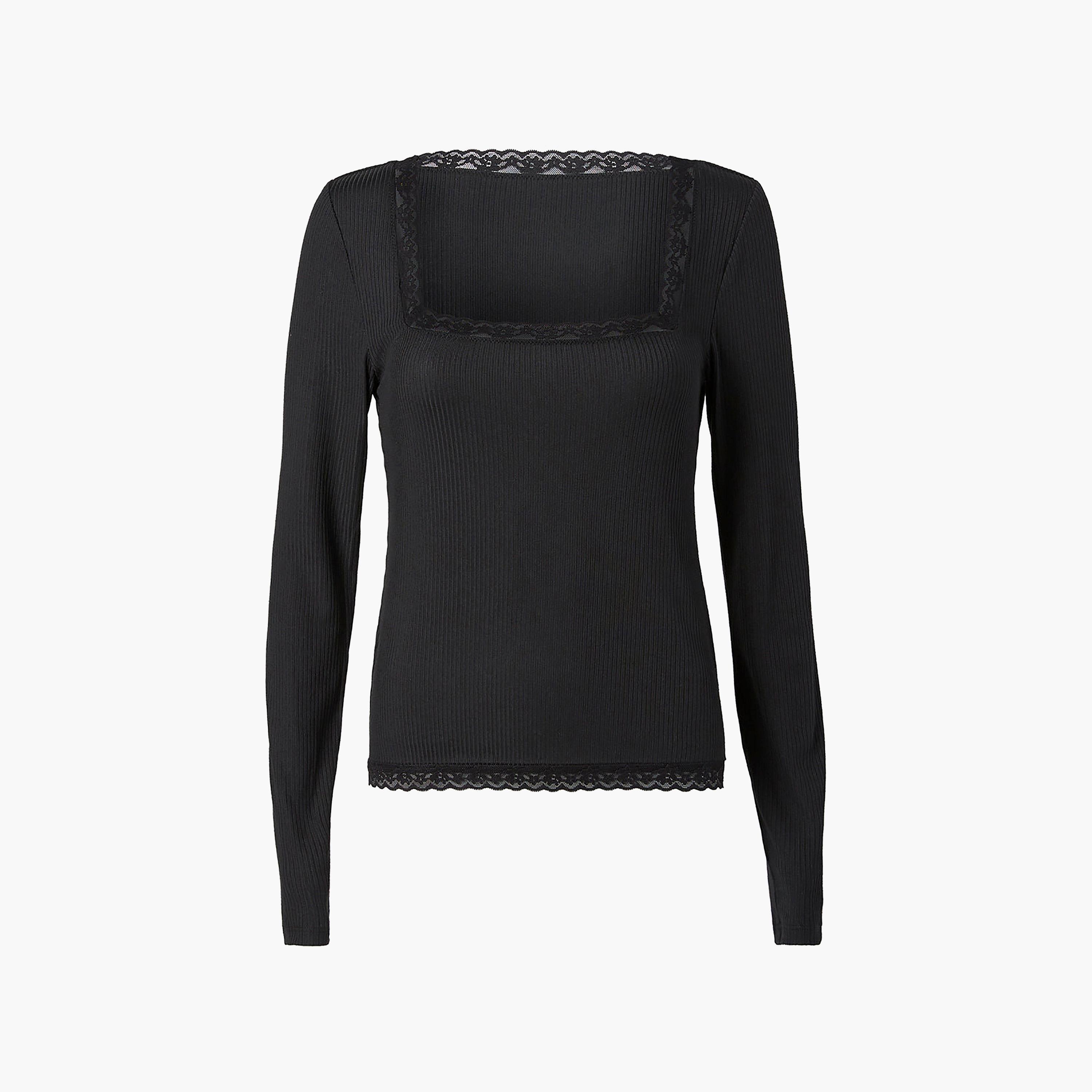 La Senza Ribbed Square Neck Long Sleeves Women's Top-women-clothing-nightwear-pyjamas-tops-image-5