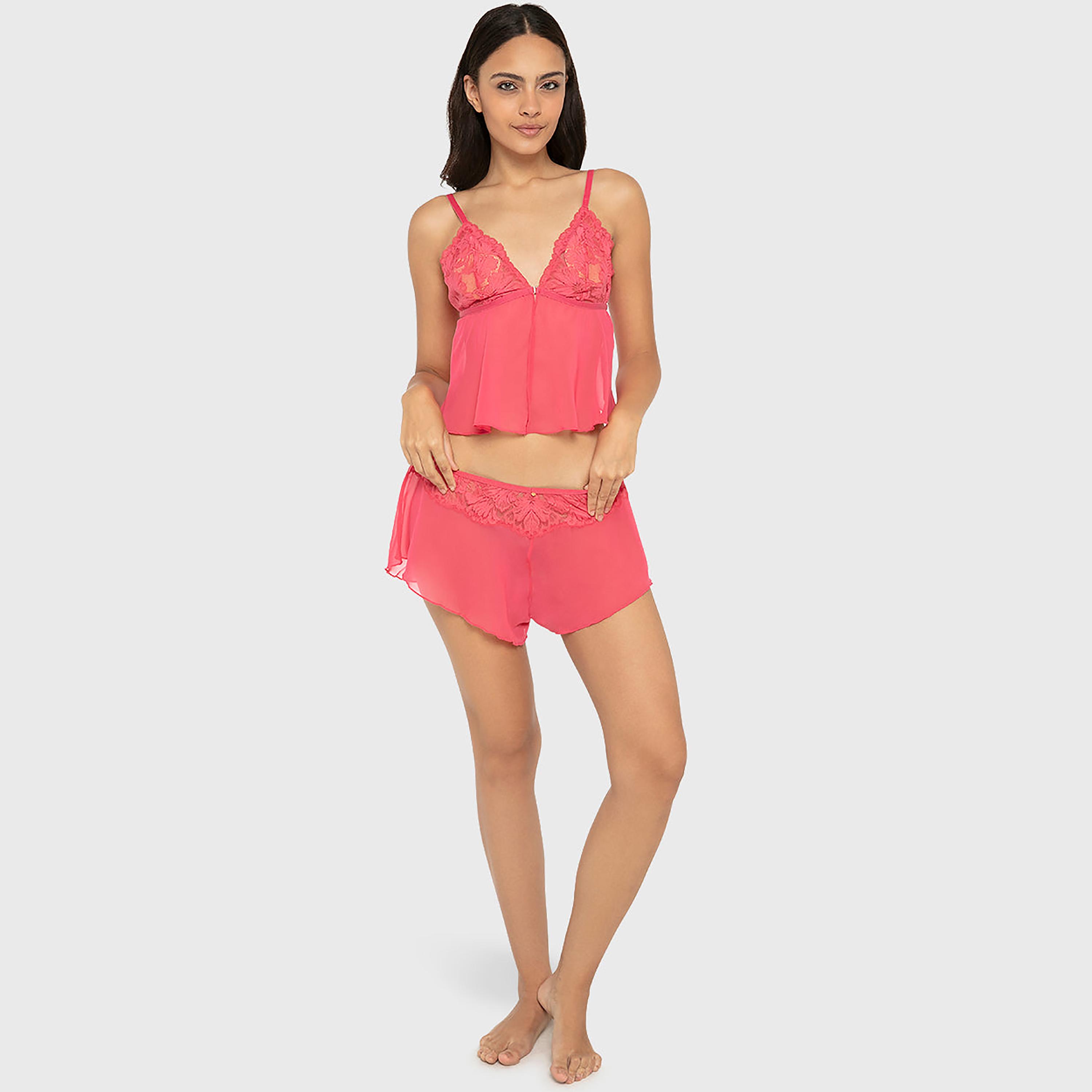 طقم نسائي (كامي وشورت) بحواف دانتيل من لا سينزا-women-clothing-nightwear-pyjamas-shortsets-image-6