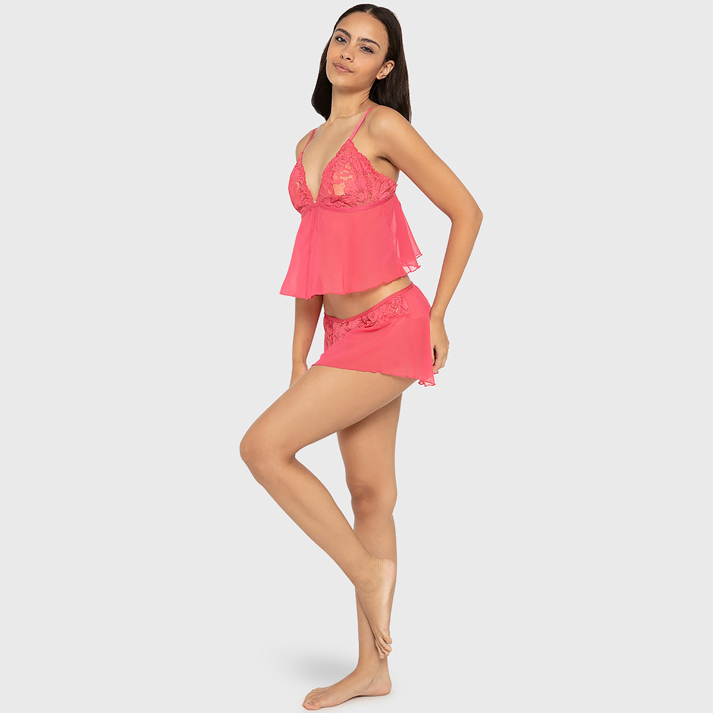 طقم نسائي (كامي وشورت) بحواف دانتيل من لا سينزا-women-clothing-nightwear-pyjamas-shortsets-image-5