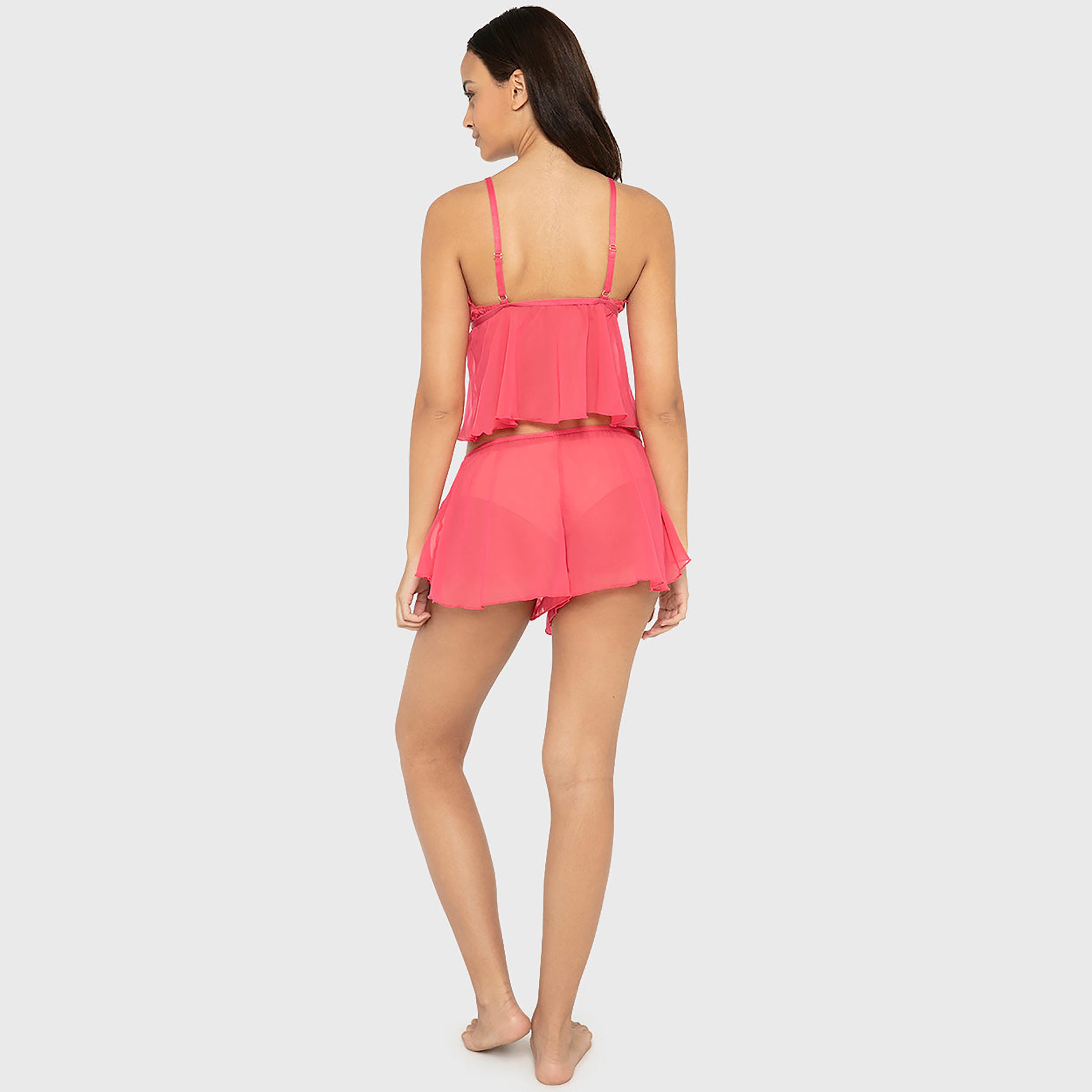 طقم نسائي (كامي وشورت) بحواف دانتيل من لا سينزا-women-clothing-nightwear-pyjamas-shortsets-image-4