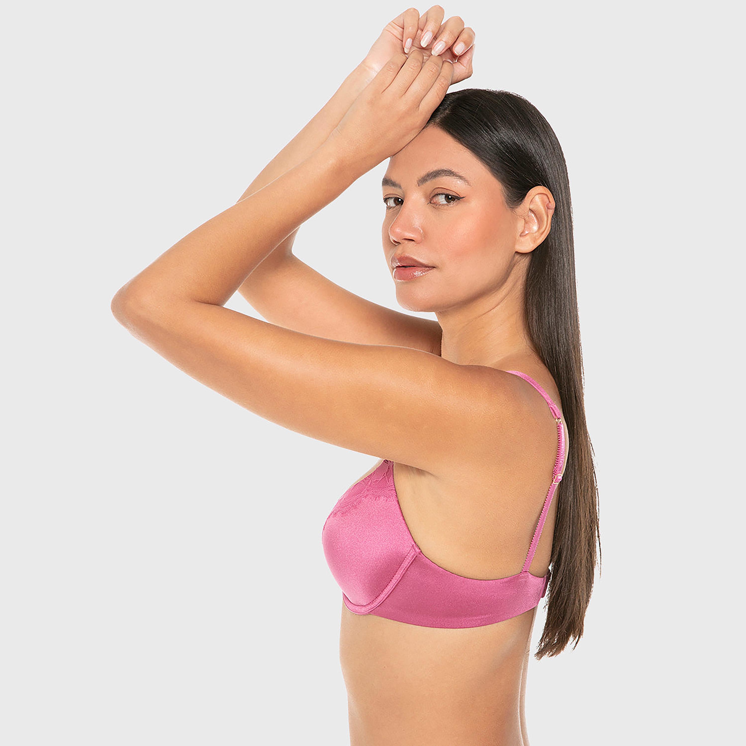 حمالة صدر "تيشيرت" بيضاء بحواف دانتيل وسلك سفلي ودعم متوسط وبطانة خفيفة من لا سينزا-women-clothing-lingerie-bras-image-3