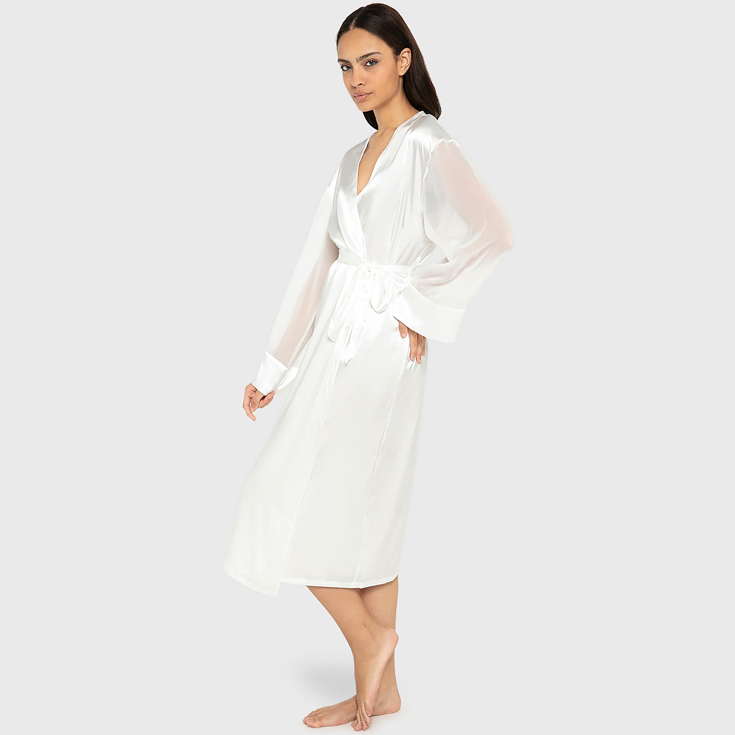 روب نسائي سادة بياقة على شكل حرف V وأكمام طويلة من لا سينزا-women-clothing-nightwear-robes-image-2