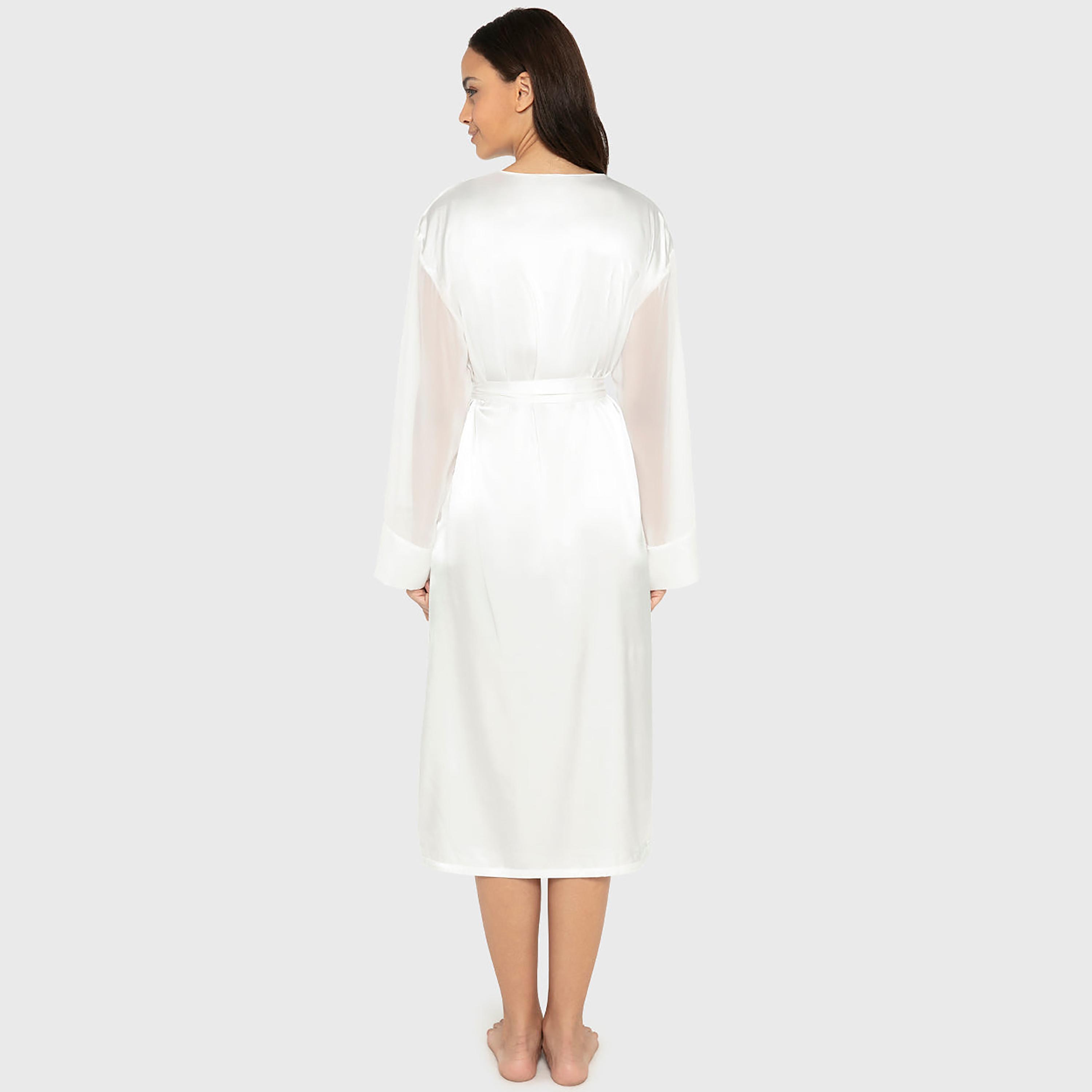 روب نسائي سادة بياقة على شكل حرف V وأكمام طويلة من لا سينزا-women-clothing-nightwear-robes-image-3