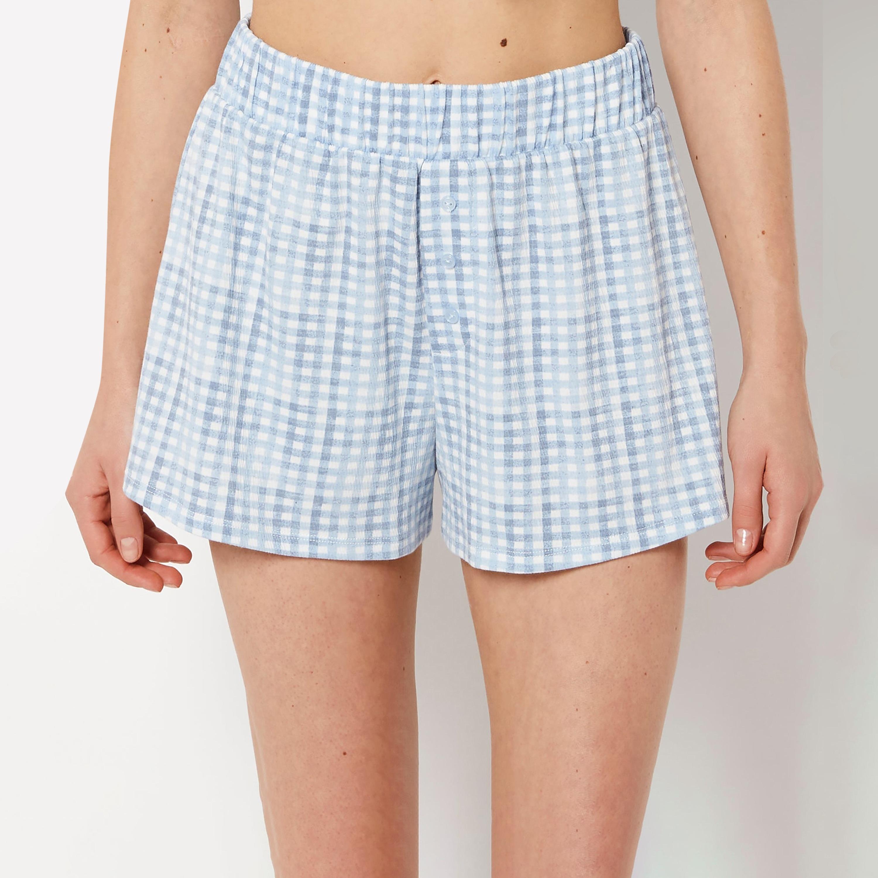 شورت "بوكسر" نسائي بتصميم مربعات وخصر مطاطي مرتفع من لا سينزا-women-clothing-nightwear-pyjamas-bottoms-image-1