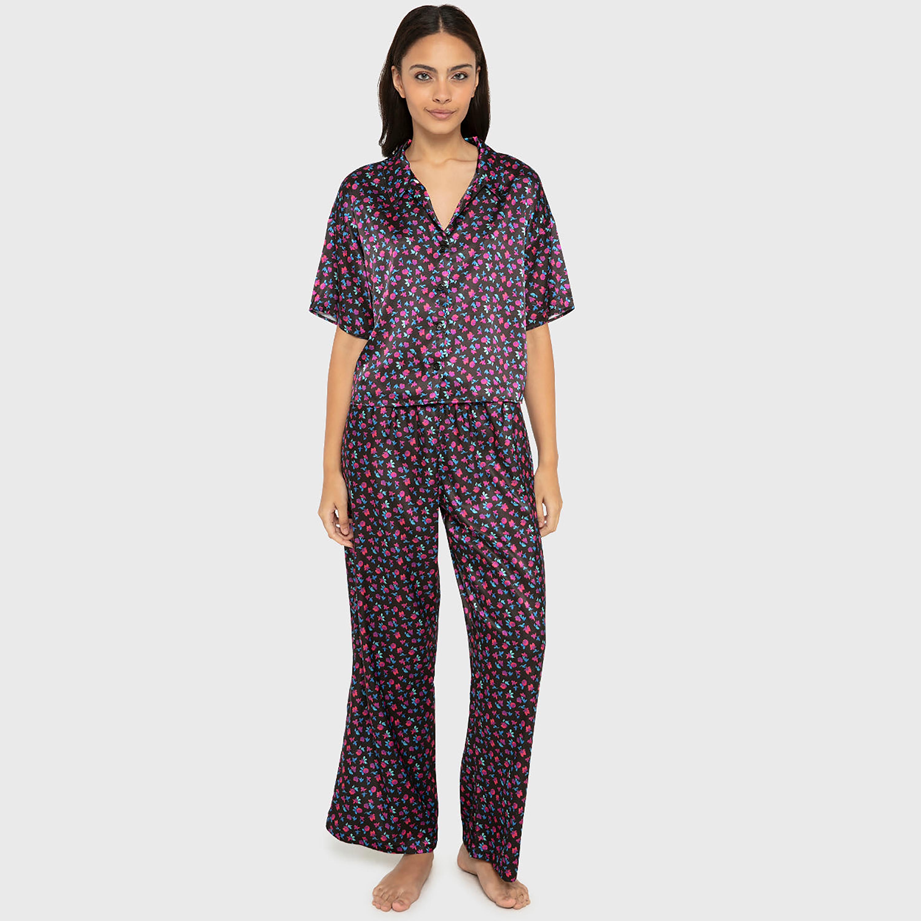 طقم بيجاما نسائي (قميص وبنطلون) بطبعة زهور من لا سينزا-women-clothing-nightwear-pyjamas-longsets-image-1