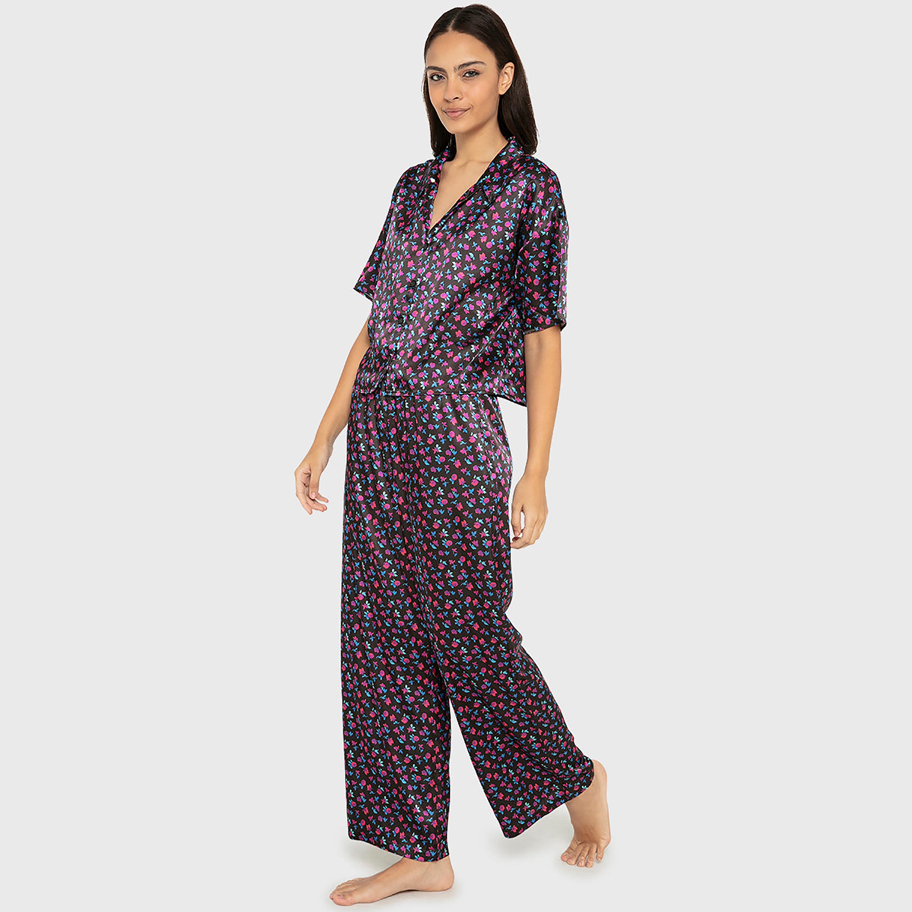 طقم بيجاما نسائي (قميص وبنطلون) بطبعة زهور من لا سينزا-women-clothing-nightwear-pyjamas-longsets-image-2