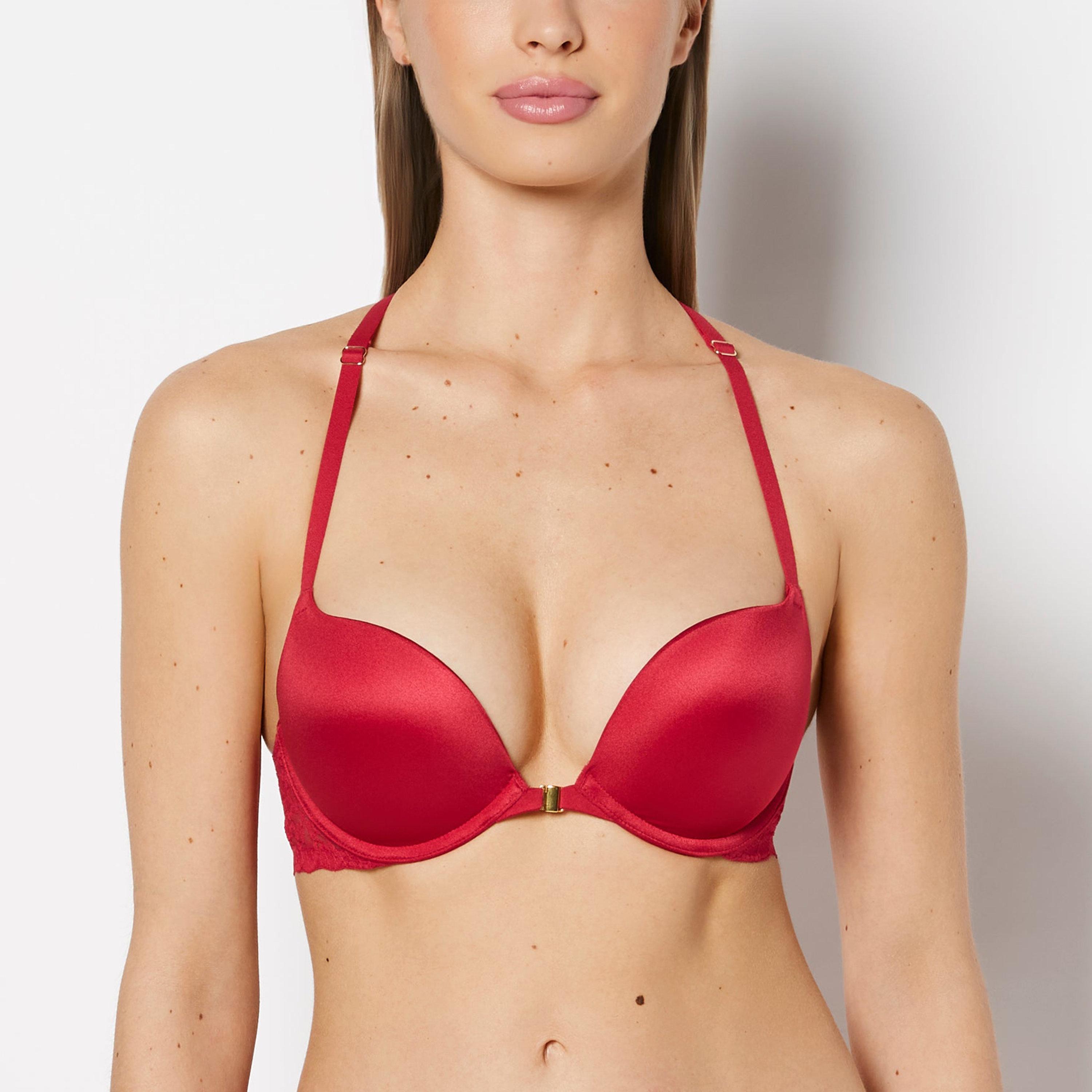 La Senza Red Lush Lace Wired High Support Gel Padding Women's Push-Up Plunge Bra-women-clothing-lingerie-bras-image-1