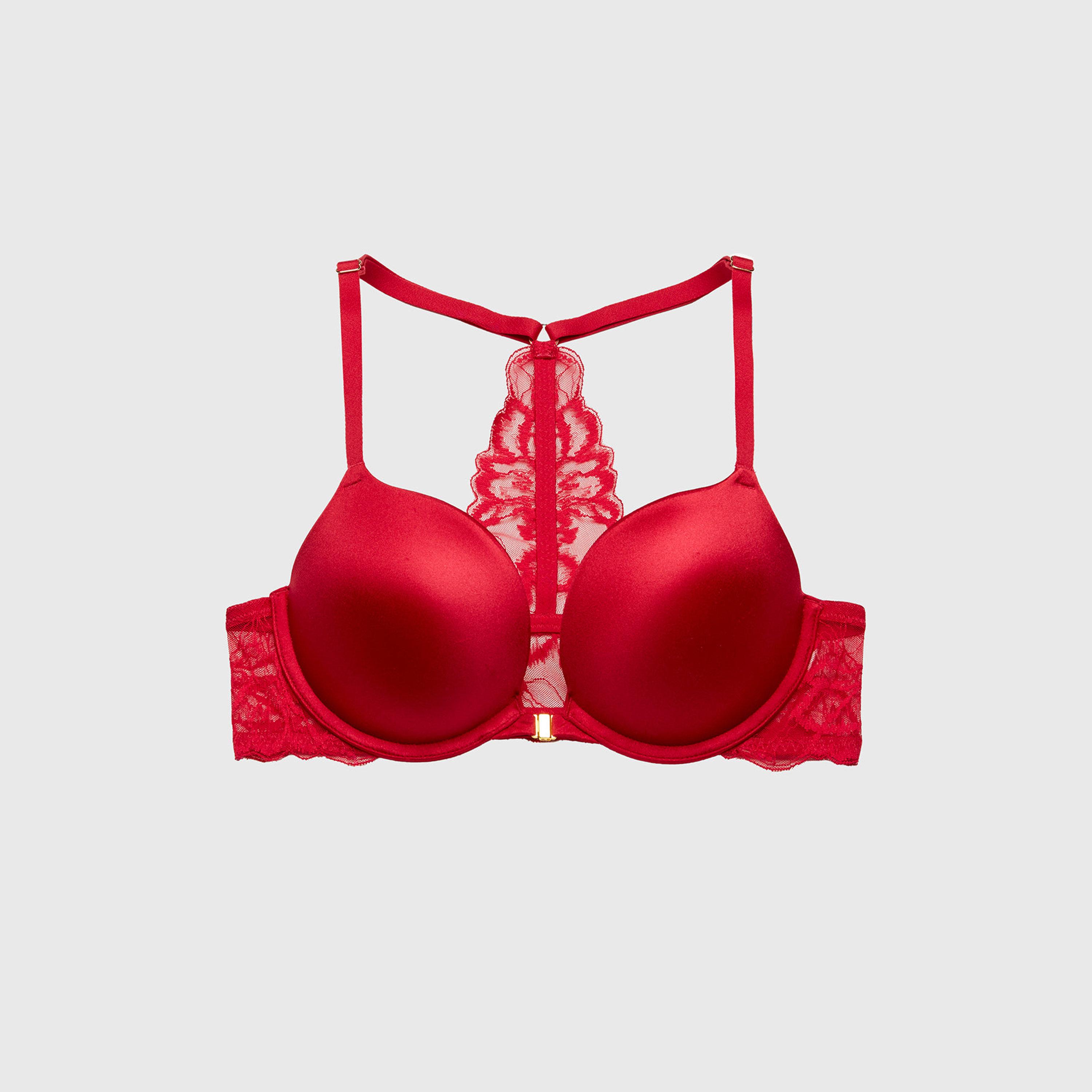 La Senza Red Lush Lace Wired High Support Gel Padding Women's Push-Up Plunge Bra-women-clothing-lingerie-bras-image-4