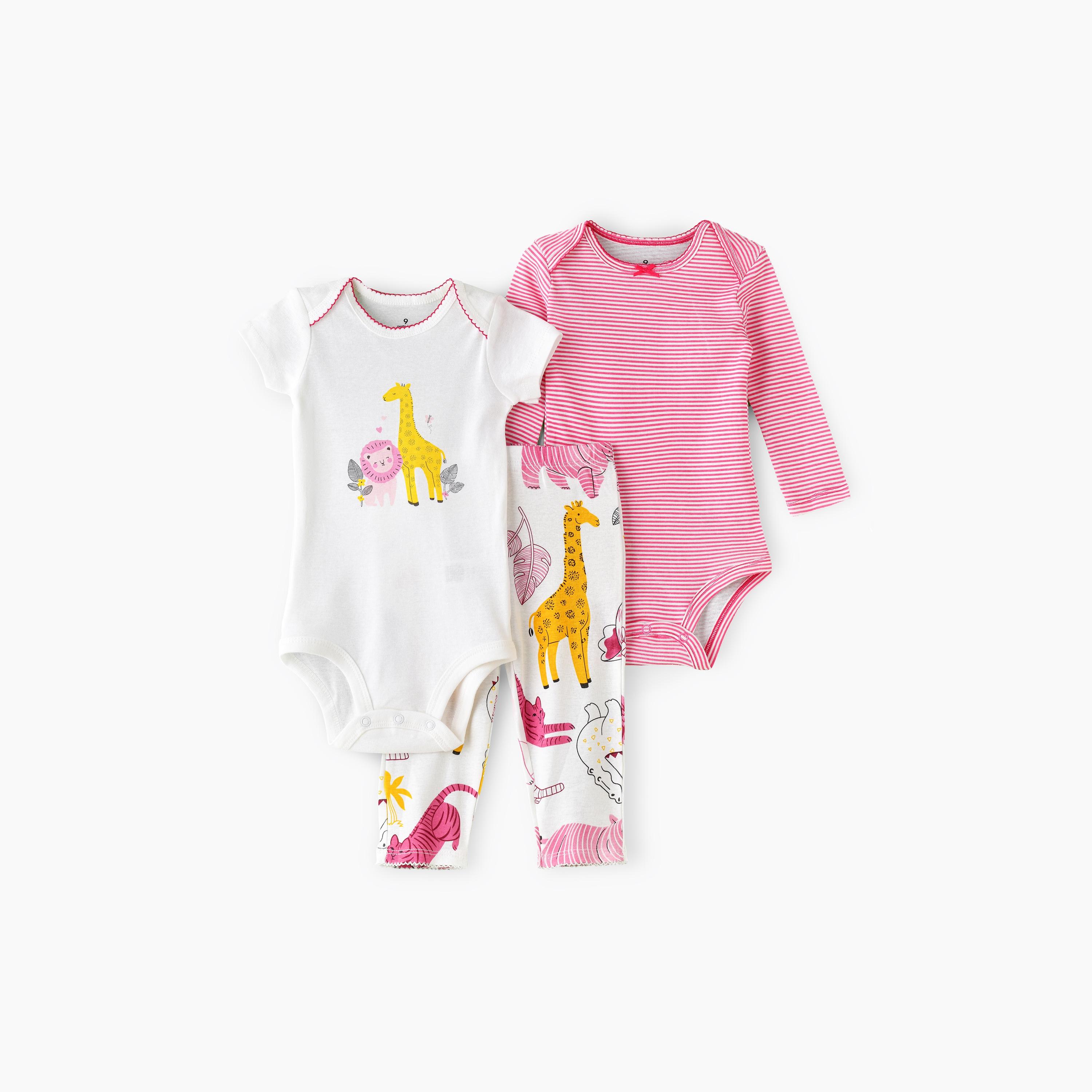 Babyqlo 2-Piece Jungle Safari Printed Bodysuits with Leggings-baby-girls-clothing-bodysuits-image-1