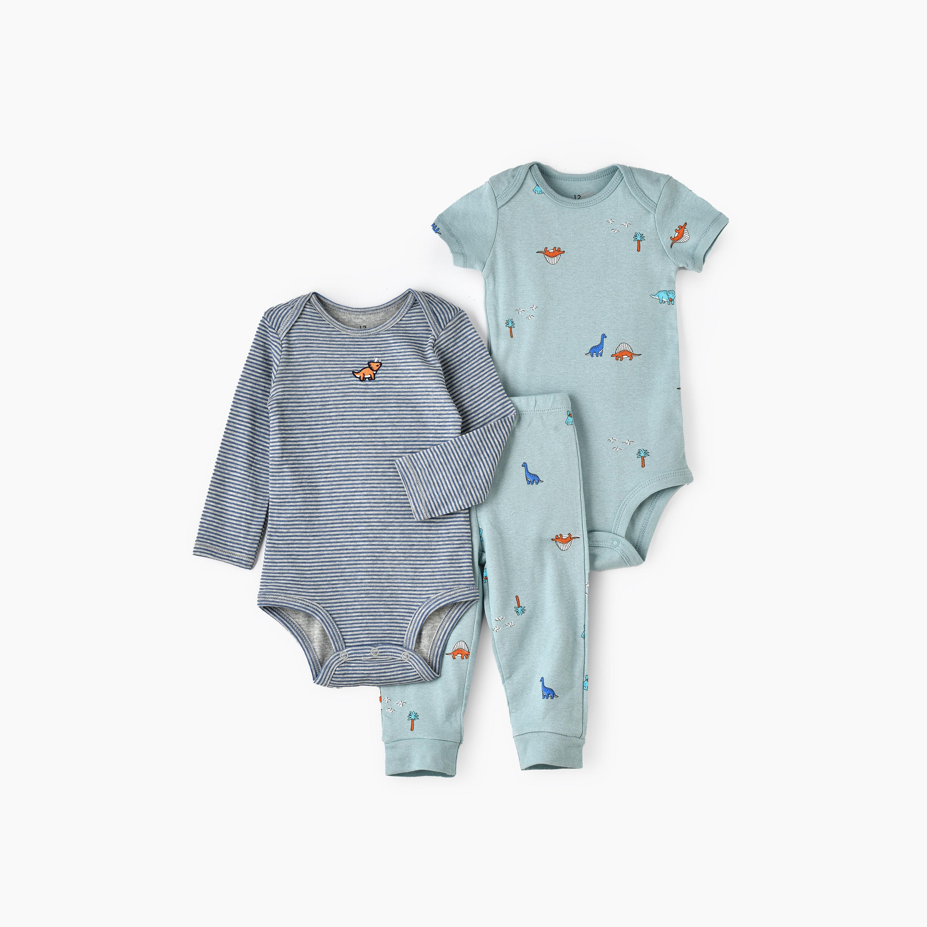 بودي سوت قطعتين بطبعة مغامرة داينو للجنسين مع بنطال ضيق من بيبيكلو-baby-boys-clothing-multipacks-image-1