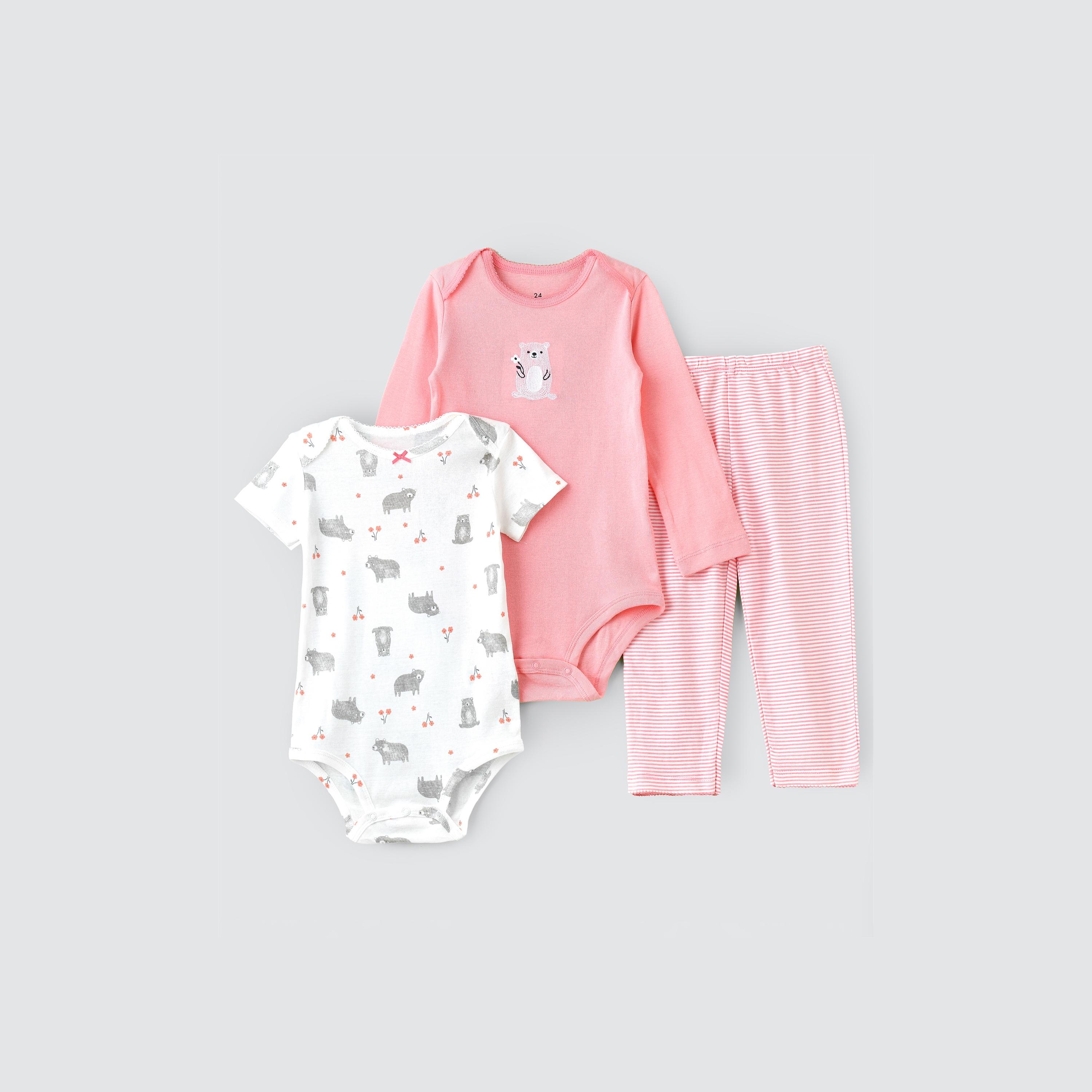 Babyqlo 2-Piece Snuggle Bear Printed Bodysuits with Leggings-baby-girls-clothing-bodysuits-image-1