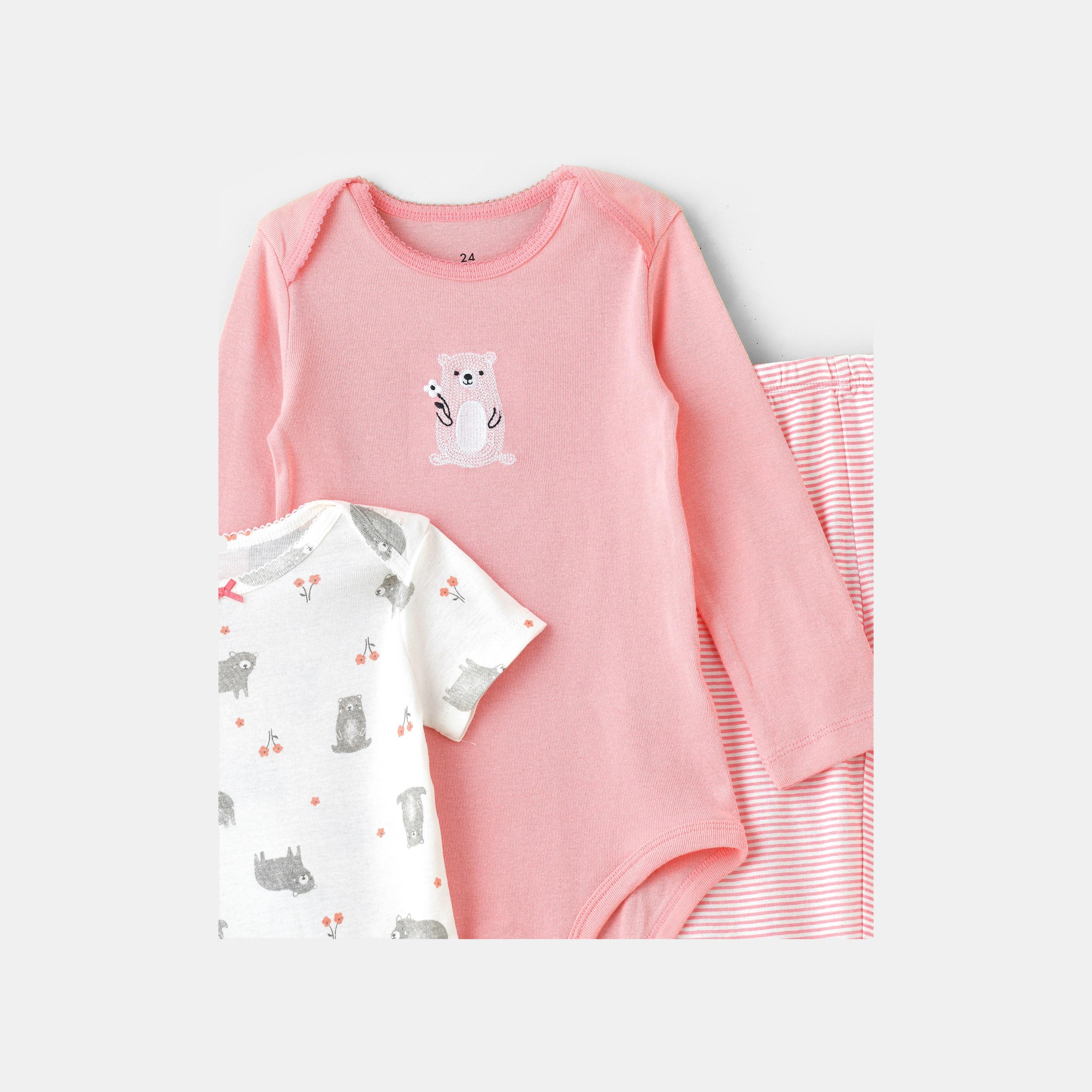 Babyqlo 2-Piece Snuggle Bear Printed Bodysuits with Leggings-baby-girls-clothing-bodysuits-image-2