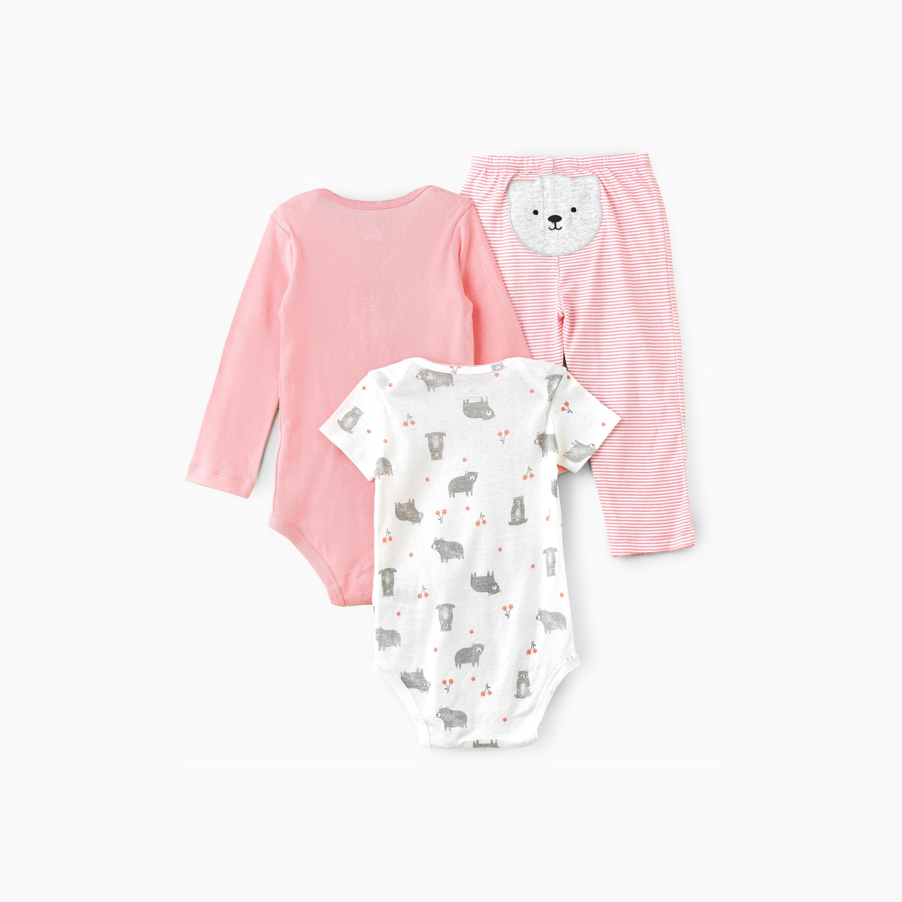 Babyqlo 2-Piece Snuggle Bear Printed Bodysuits with Leggings-baby-girls-clothing-bodysuits-image-3