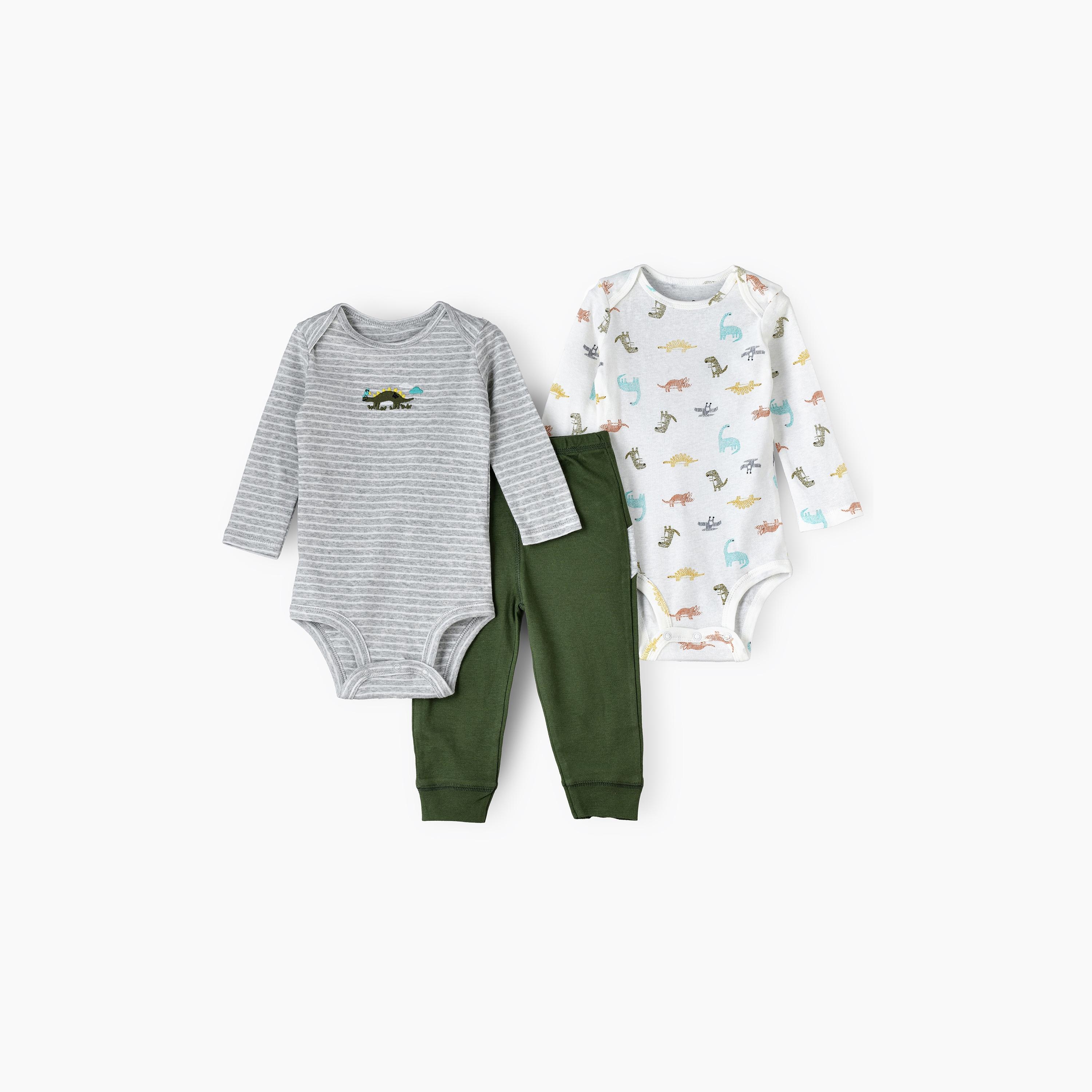 Babyqlo 2-Piece Dino Fun Printed Bodysuits with Joggers-baby-boys-clothing-bodysuits-image-1