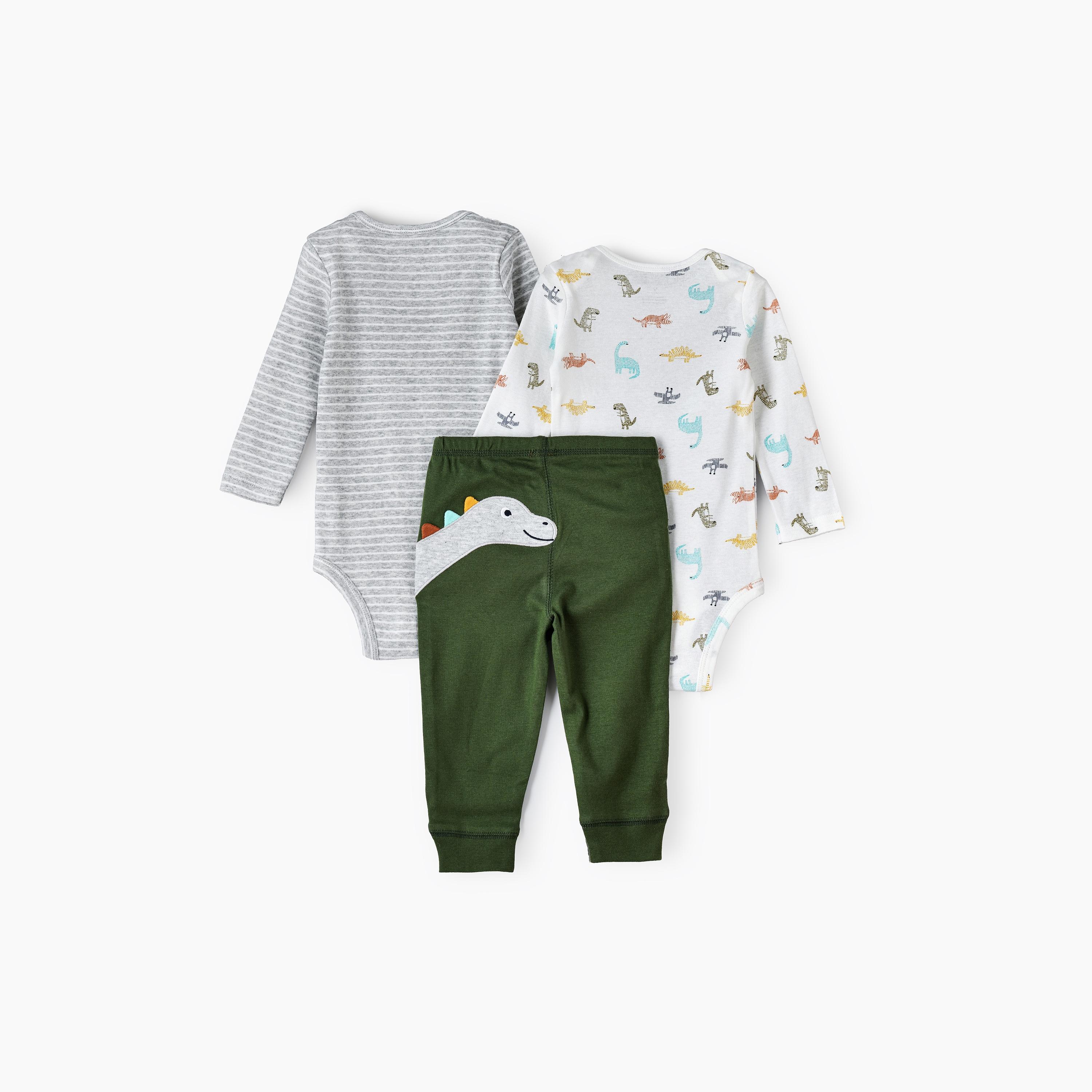 Babyqlo 2-Piece Dino Fun Printed Bodysuits with Joggers-baby-boys-clothing-bodysuits-image-3