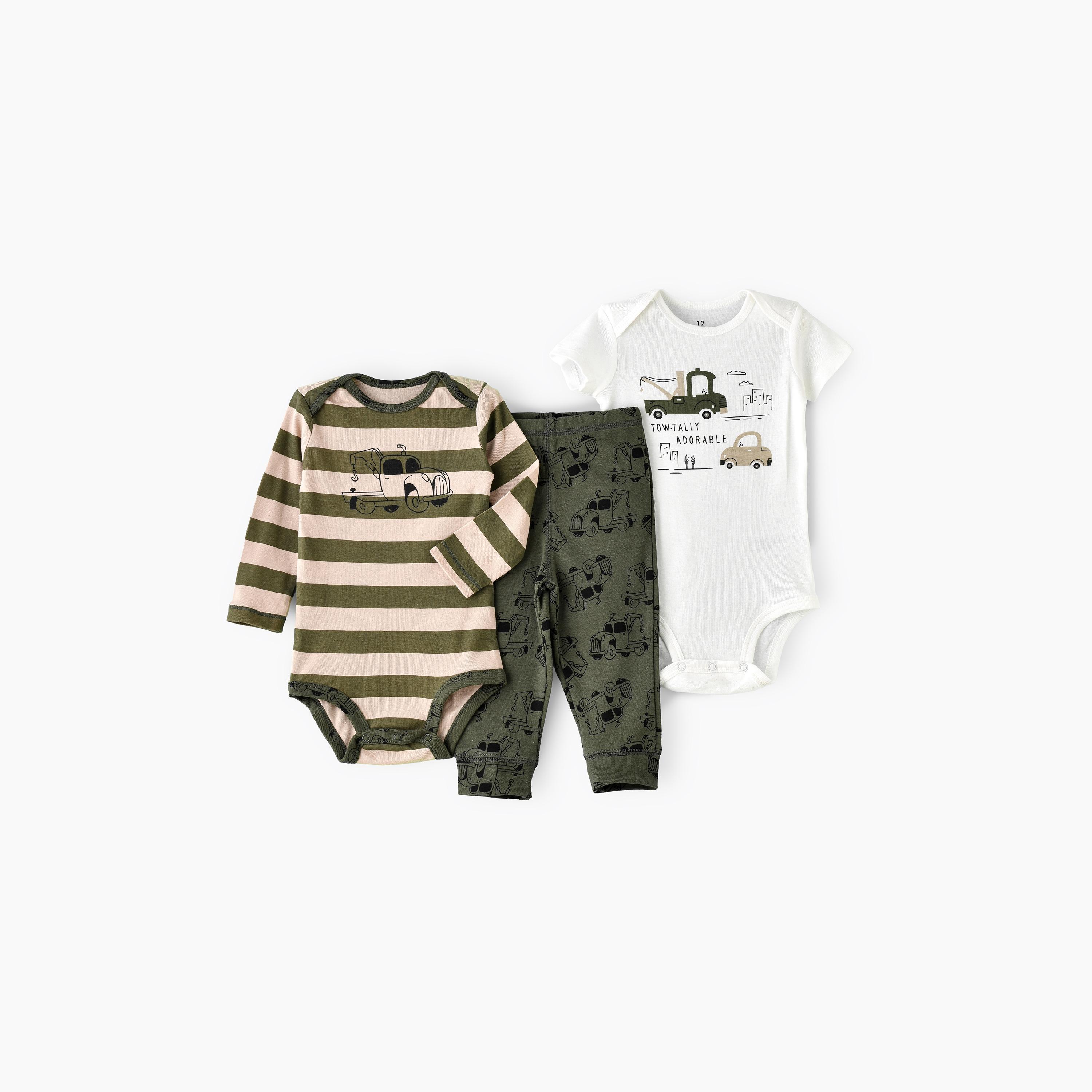 Babyqlo 2-Piece Tow-Truck Adventures Printed Bodysuits with Joggers-baby-boys-clothing-multipacks-image-1
