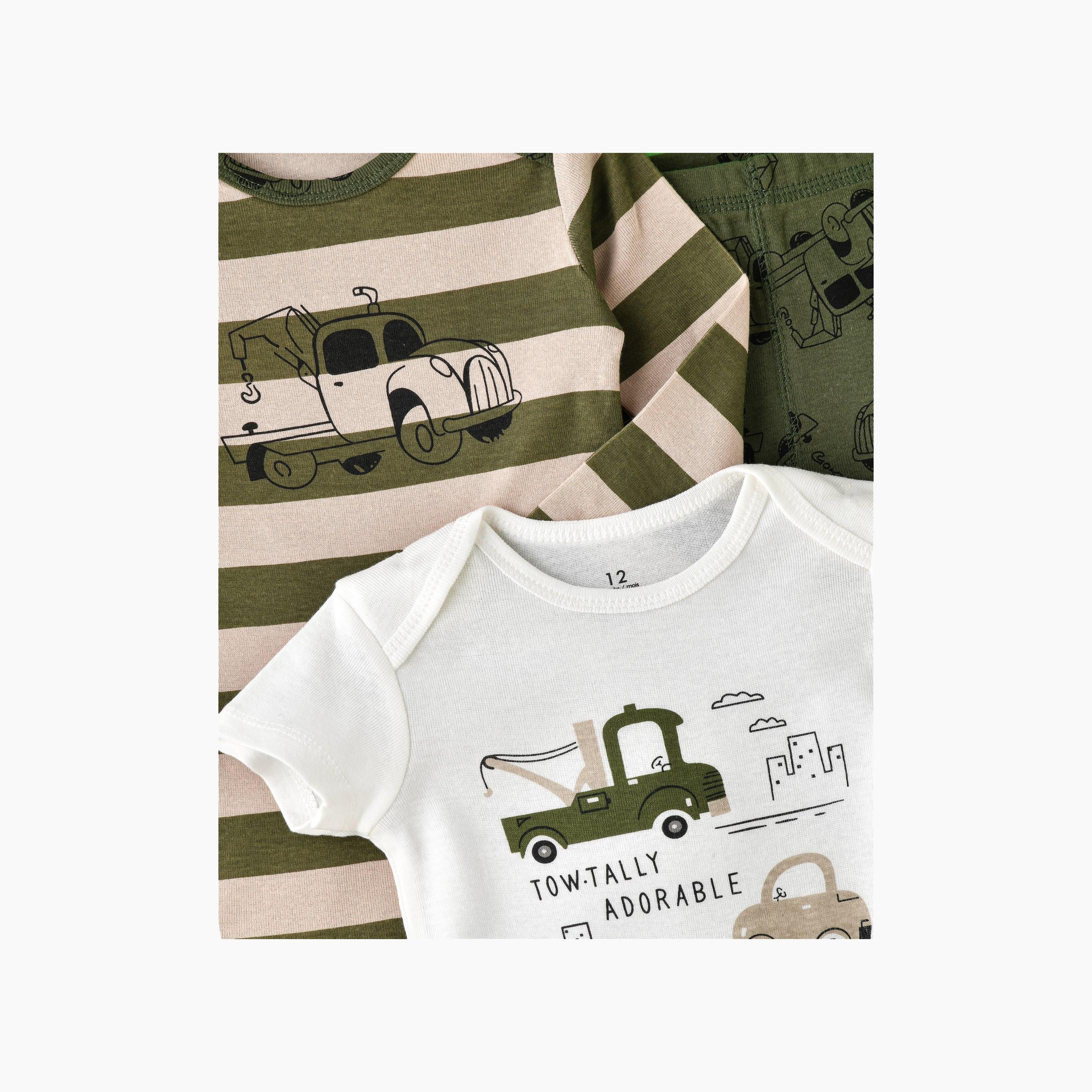 Babyqlo 2-Piece Tow-Truck Adventures Printed Bodysuits with Joggers-baby-boys-clothing-multipacks-image-2