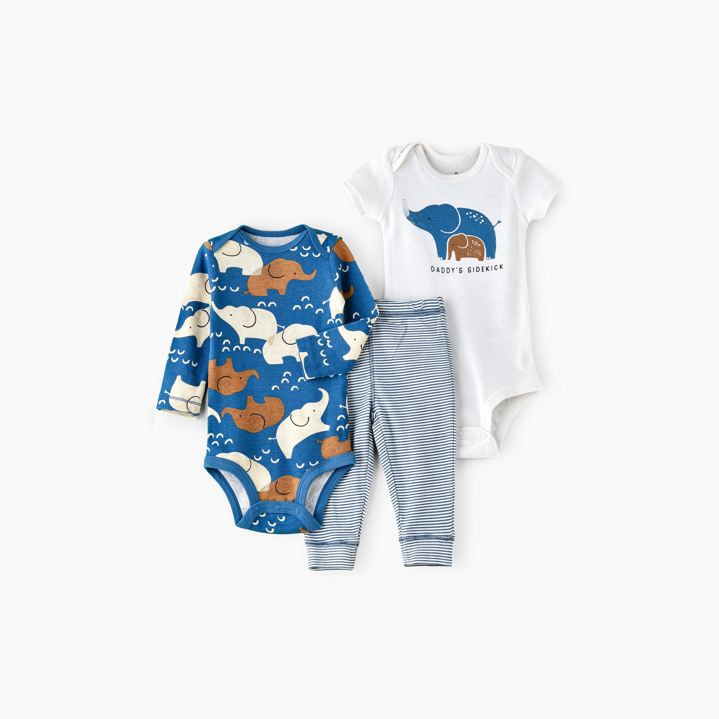 Babyqlo 2-Piece Elephant Love Printed Bodysuits with Joggers-baby-boys-clothing-bodysuits-image-1