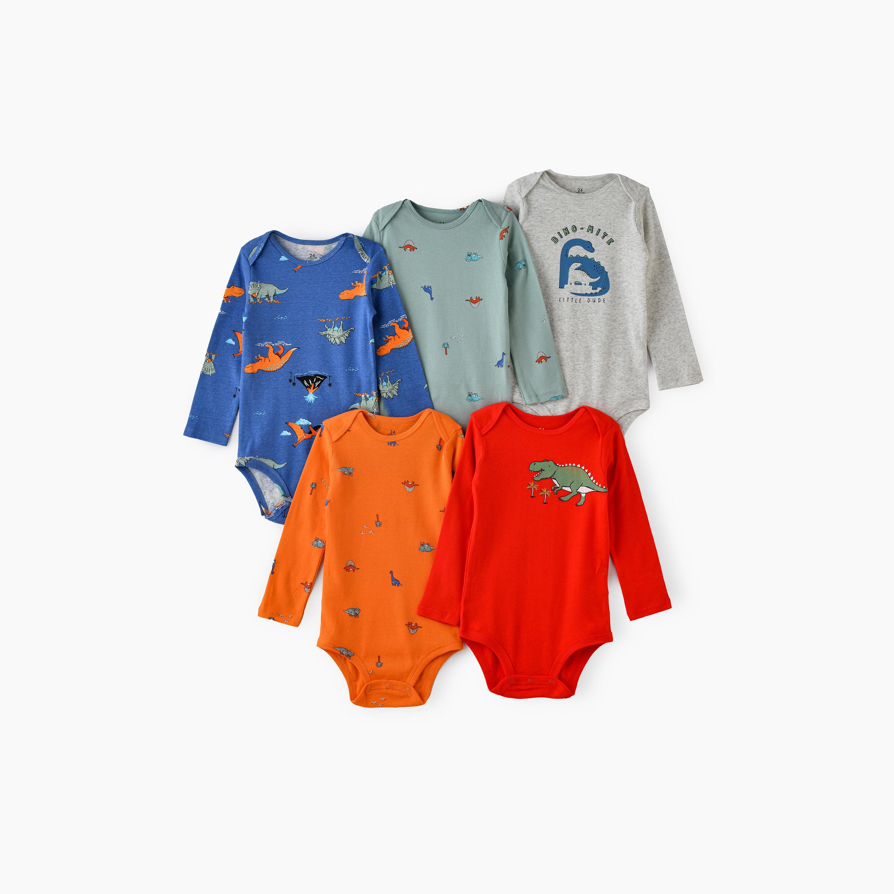 Babyqlo 5-Piece Dinosaur Adventure Printed Bodysuits-baby-boys-clothing-bodysuits-image-1