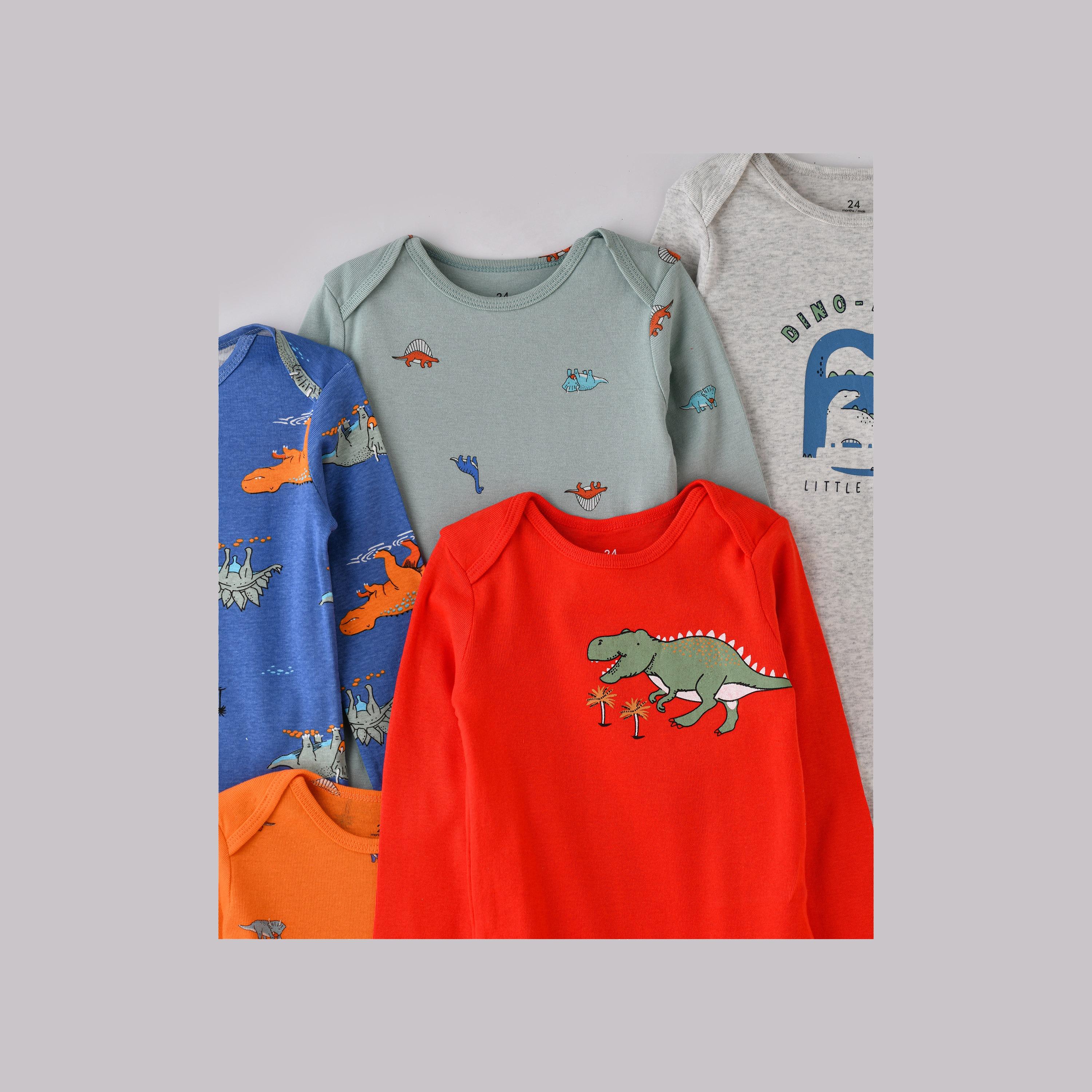 Babyqlo 5-Piece Dinosaur Adventure Printed Bodysuits-baby-boys-clothing-bodysuits-image-2