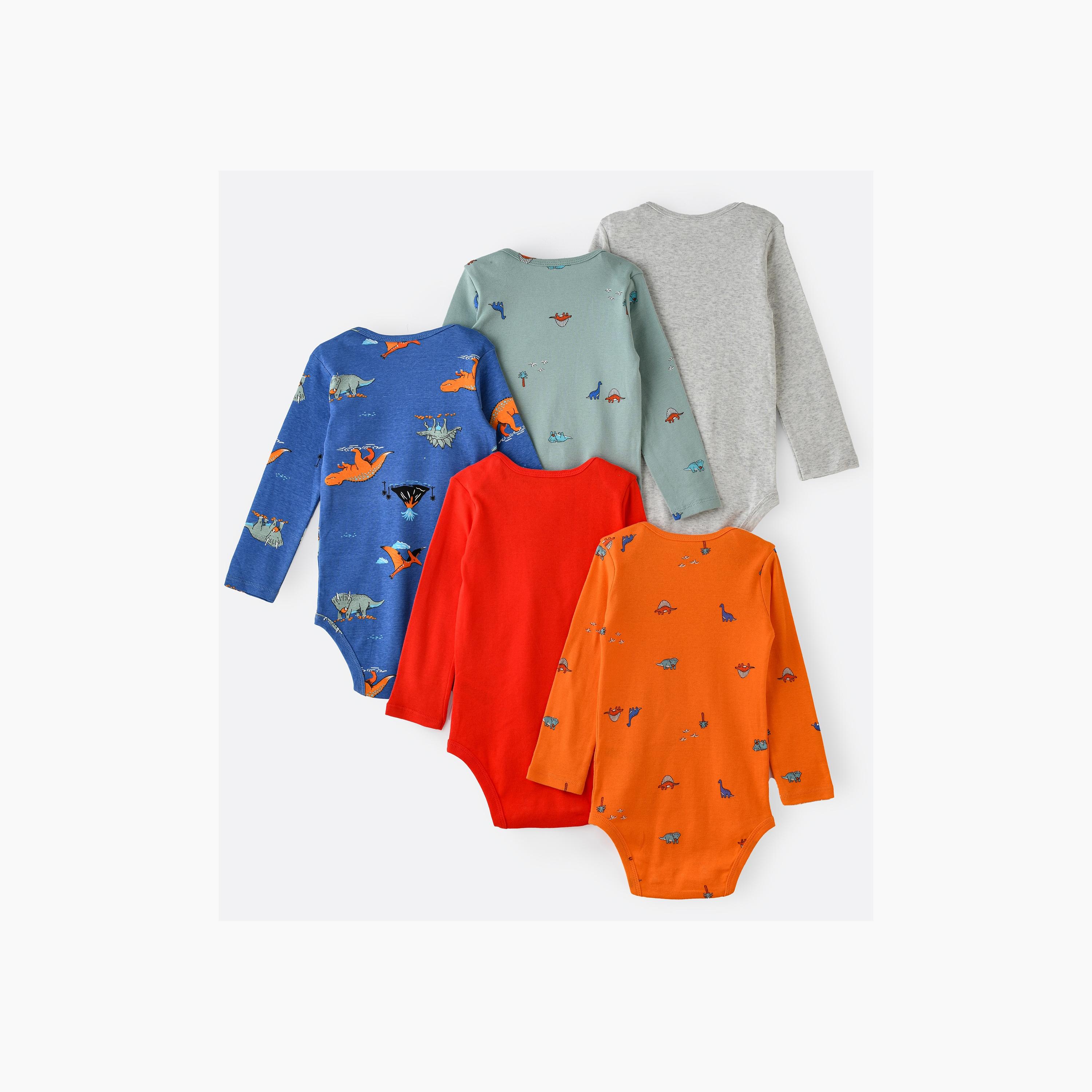 Babyqlo 5-Piece Dinosaur Adventure Printed Bodysuits-baby-boys-clothing-bodysuits-image-3