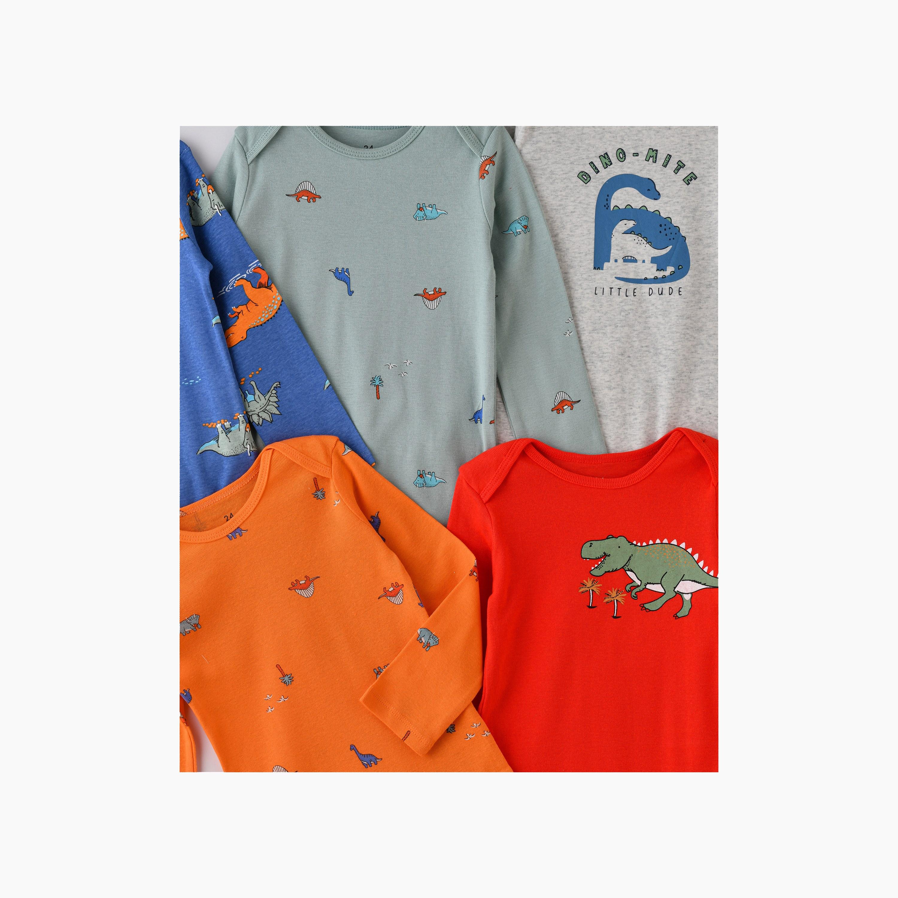Babyqlo 5-Piece Dinosaur Adventure Printed Bodysuits-baby-boys-clothing-bodysuits-image-4