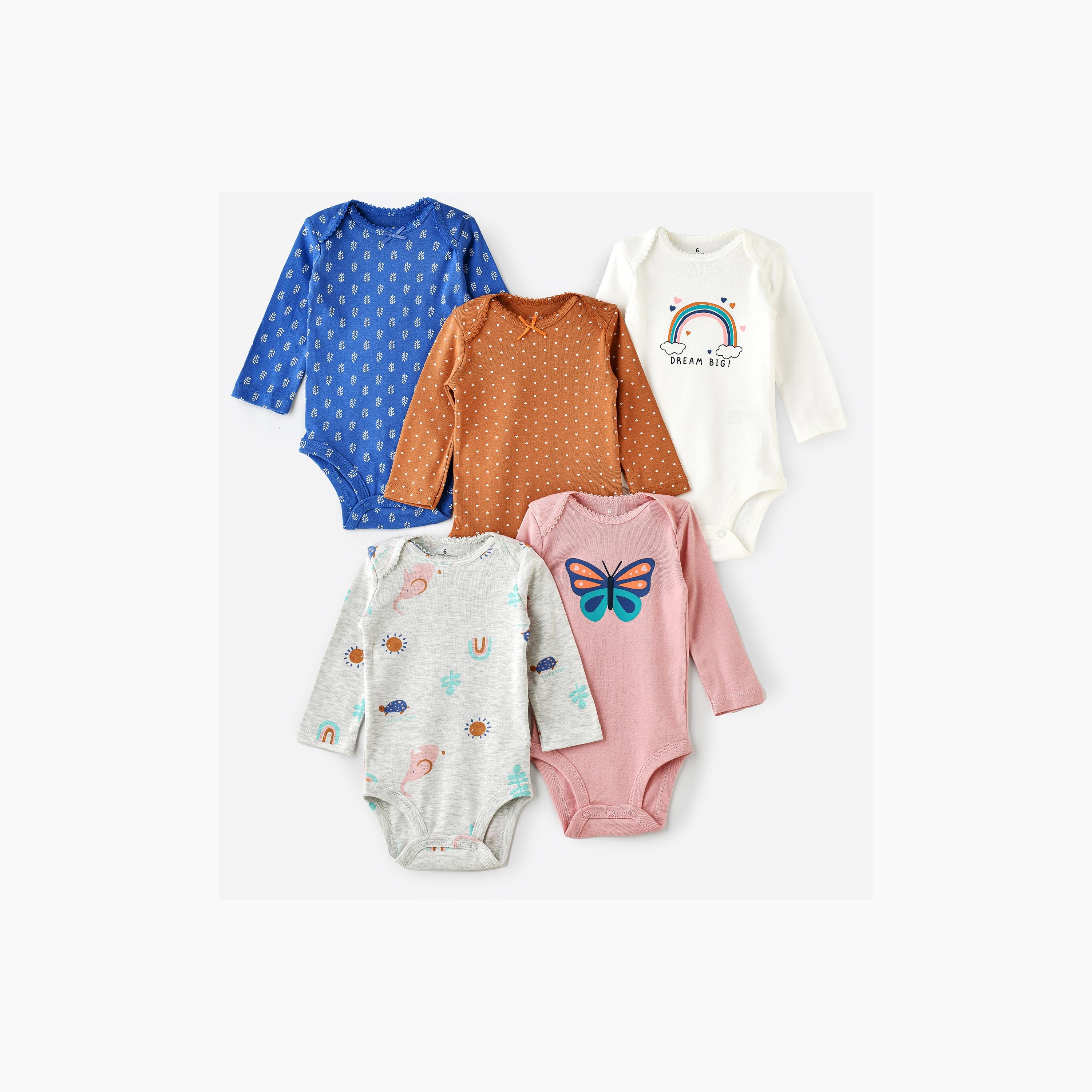 Babyqlo 5-Piece Butterfly & Rainbow Printed Bodysuits-baby-girls-clothing-bodysuits-image-1