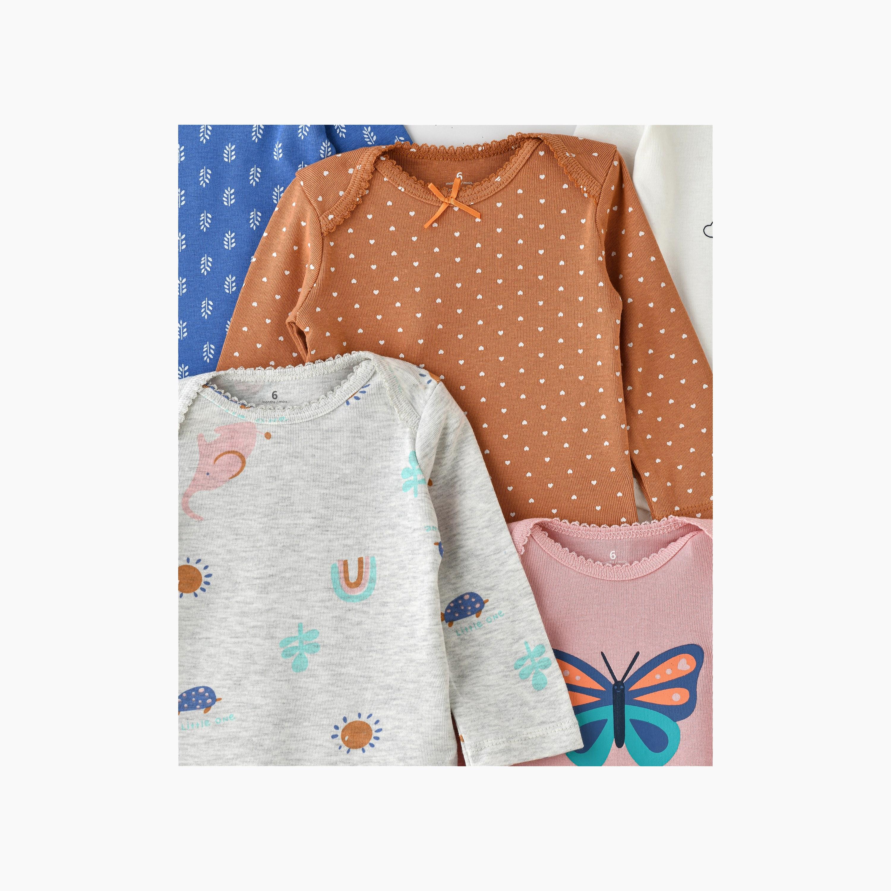 Babyqlo 5-Piece Butterfly & Rainbow Printed Bodysuits-baby-girls-clothing-bodysuits-image-2
