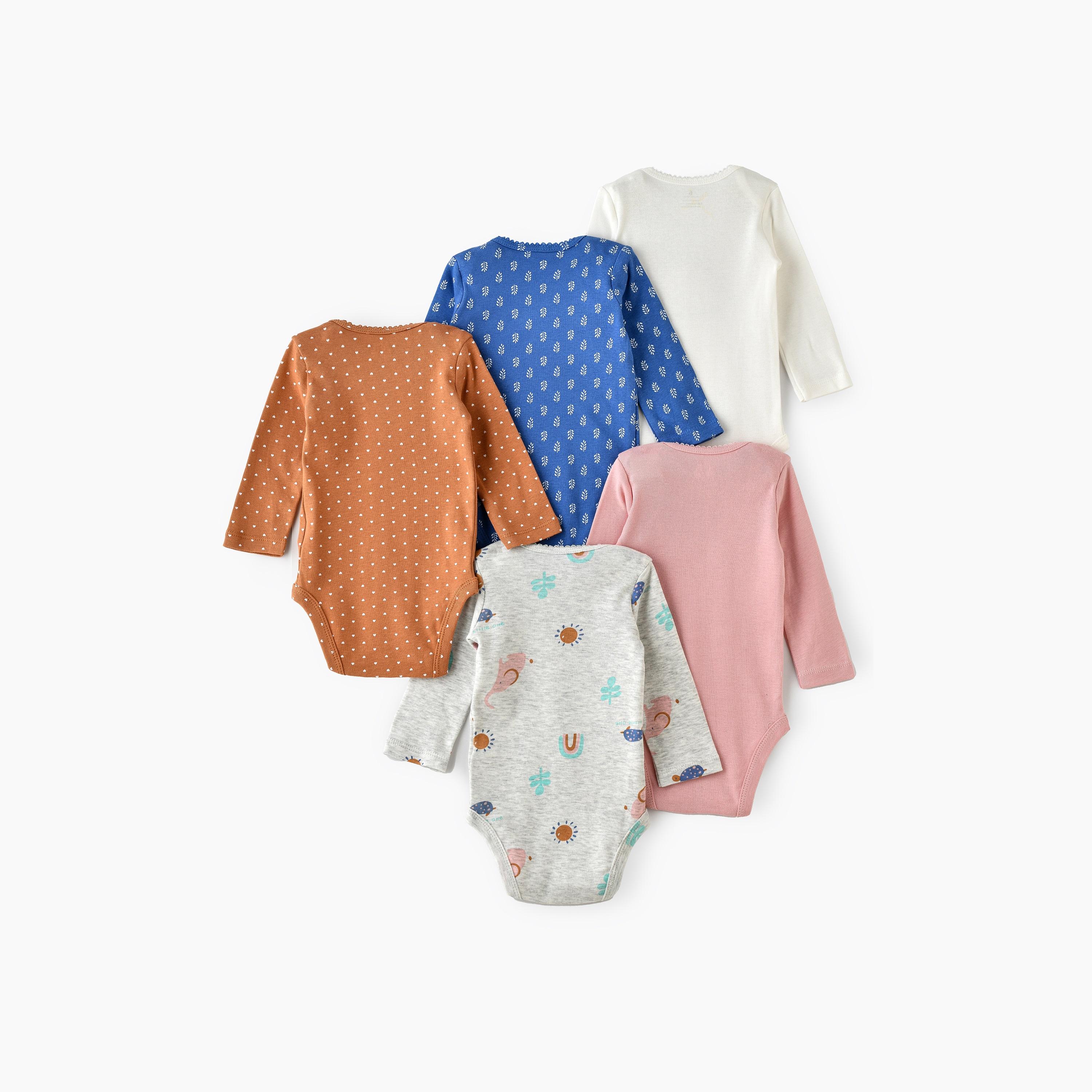 Babyqlo 5-Piece Butterfly & Rainbow Printed Bodysuits-baby-girls-clothing-bodysuits-image-3