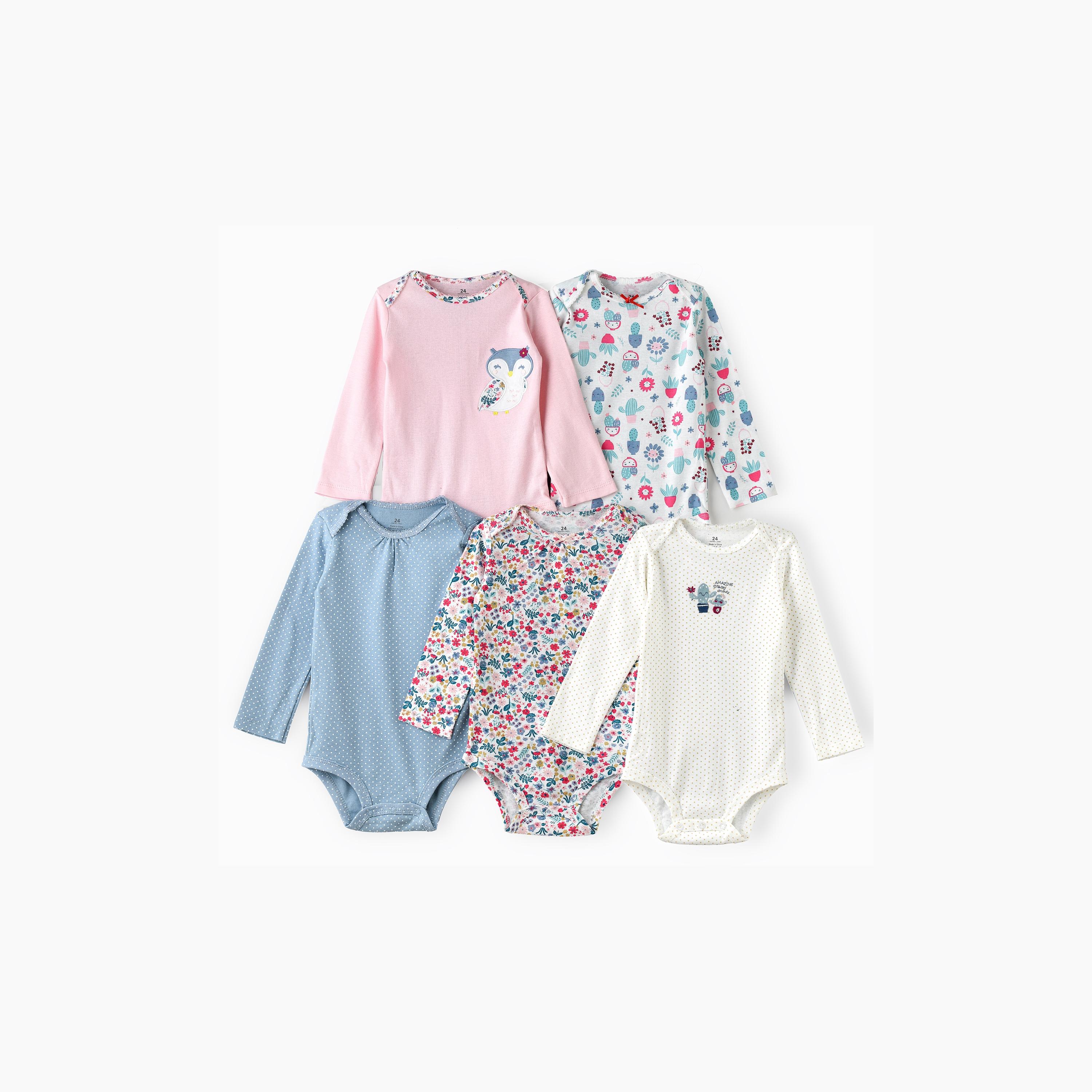 Babyqlo 5-Piece Floral Garden Printed Bodysuits-baby-girls-clothing-bodysuits-image-1