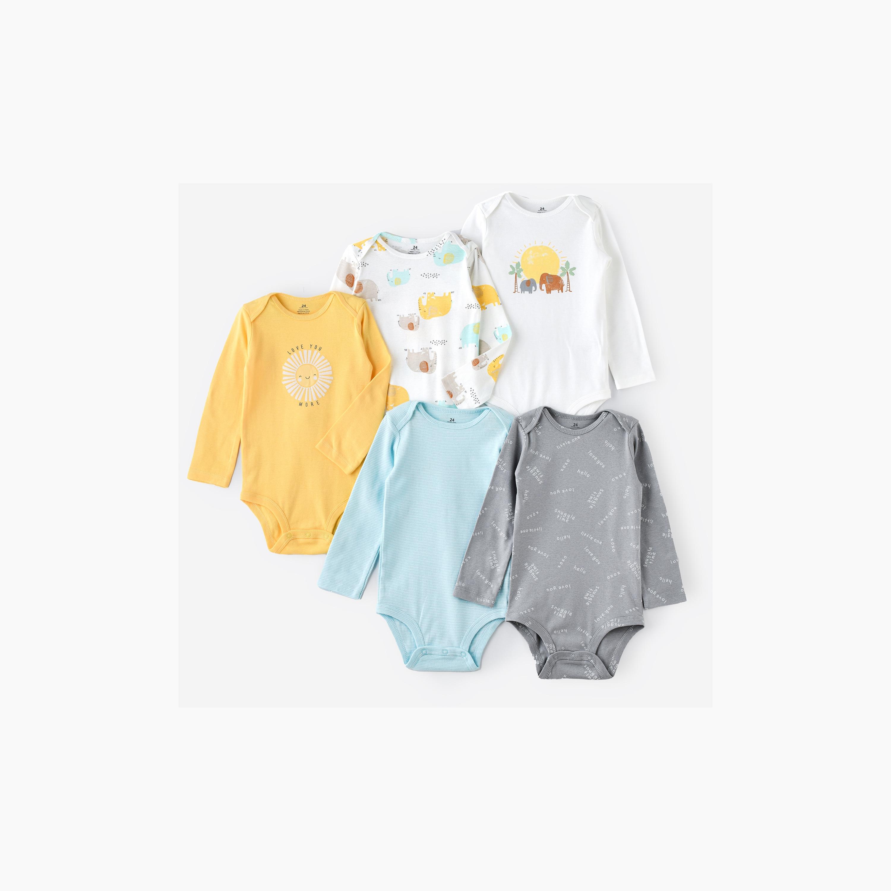 Babyqlo 5-Piece Elephant Safari Printed Bodysuits-baby-boys-clothing-bodysuits-image-1