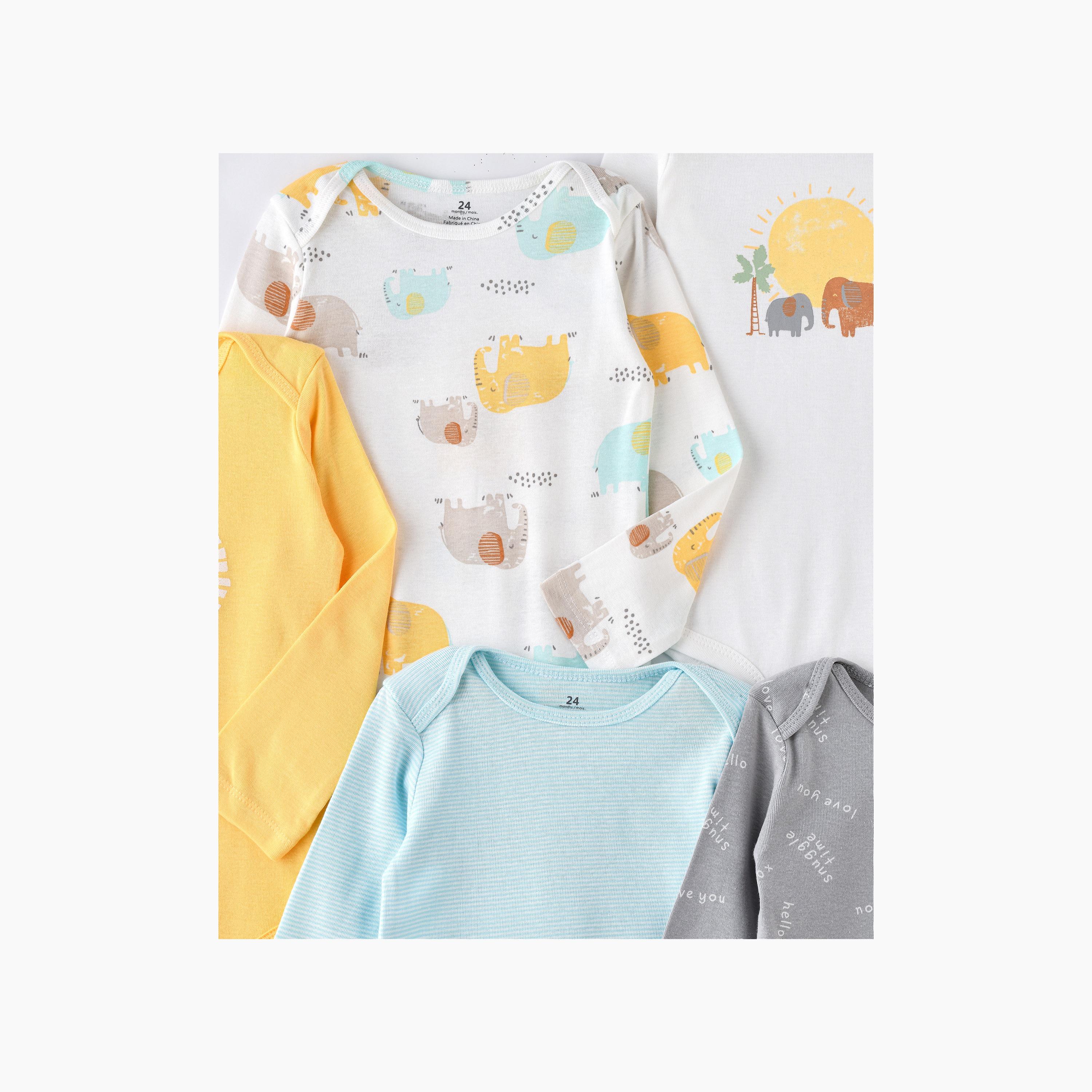 Babyqlo 5-Piece Elephant Safari Printed Bodysuits-baby-boys-clothing-bodysuits-image-2