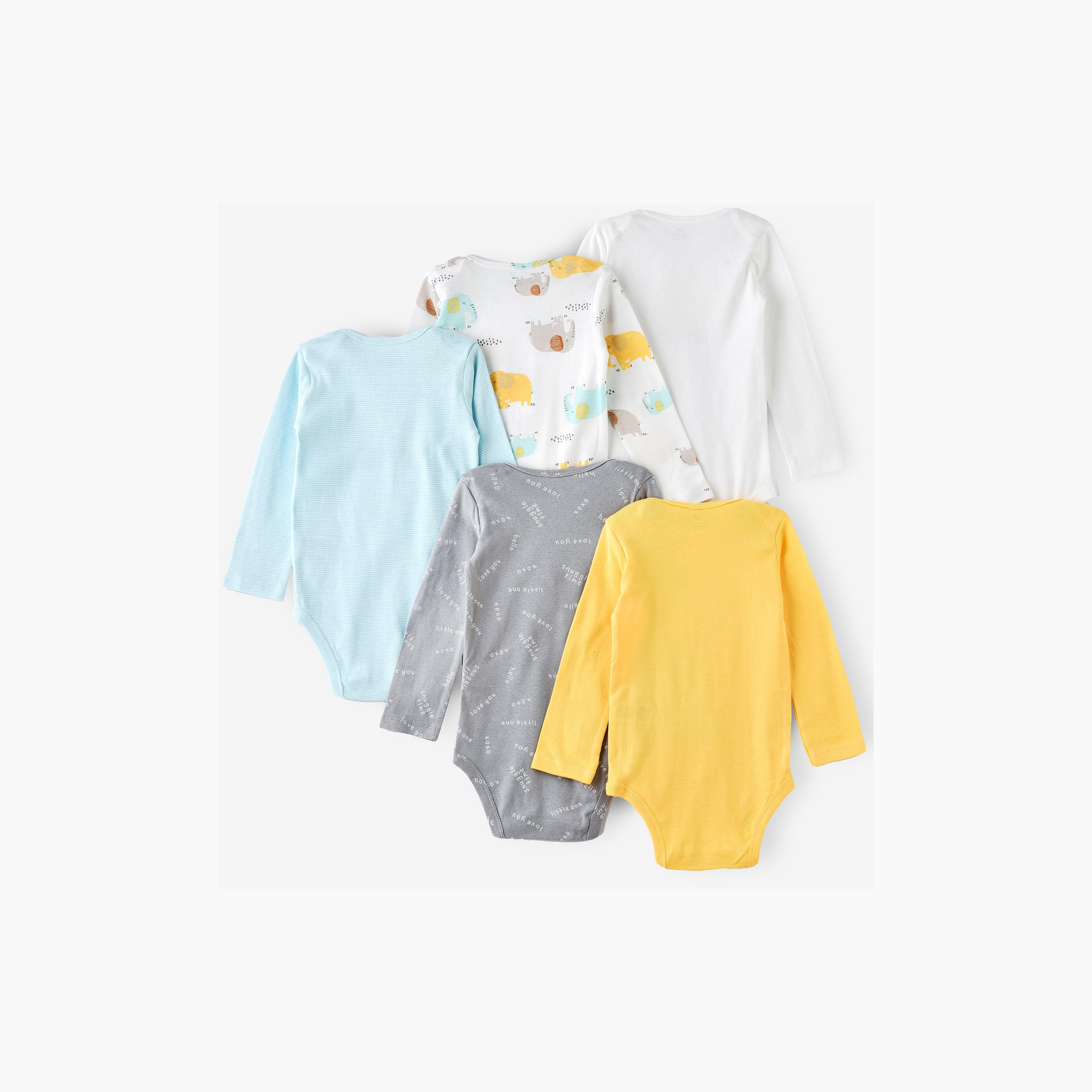 Babyqlo 5-Piece Elephant Safari Printed Bodysuits-baby-boys-clothing-bodysuits-image-3