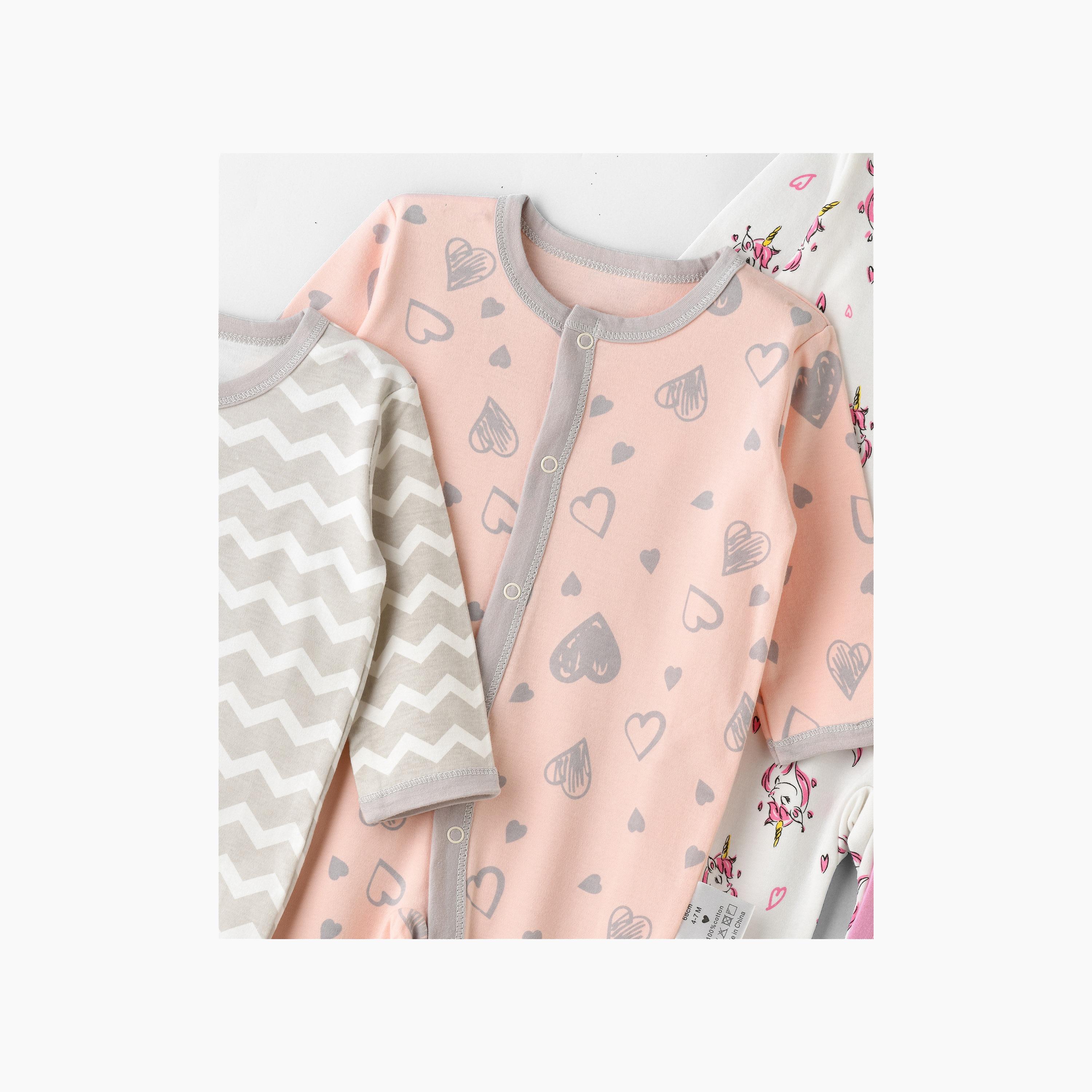 رومبير 3 قطع بطبعة صورة قلب ووحيد القرن من بيبيكلو-baby-girls-clothing-rompers-image-3