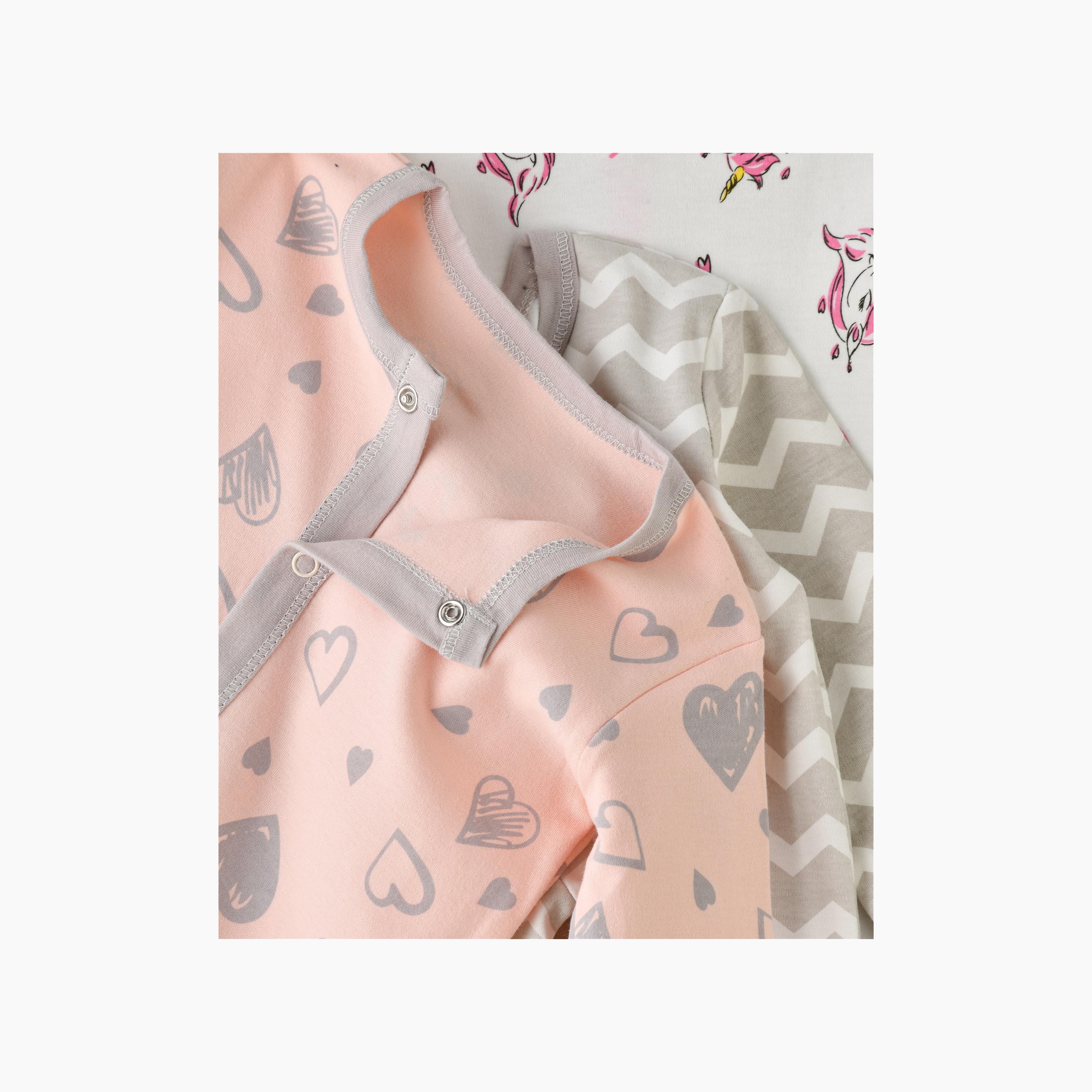 رومبير 3 قطع بطبعة صورة قلب ووحيد القرن من بيبيكلو-baby-girls-clothing-rompers-image-1