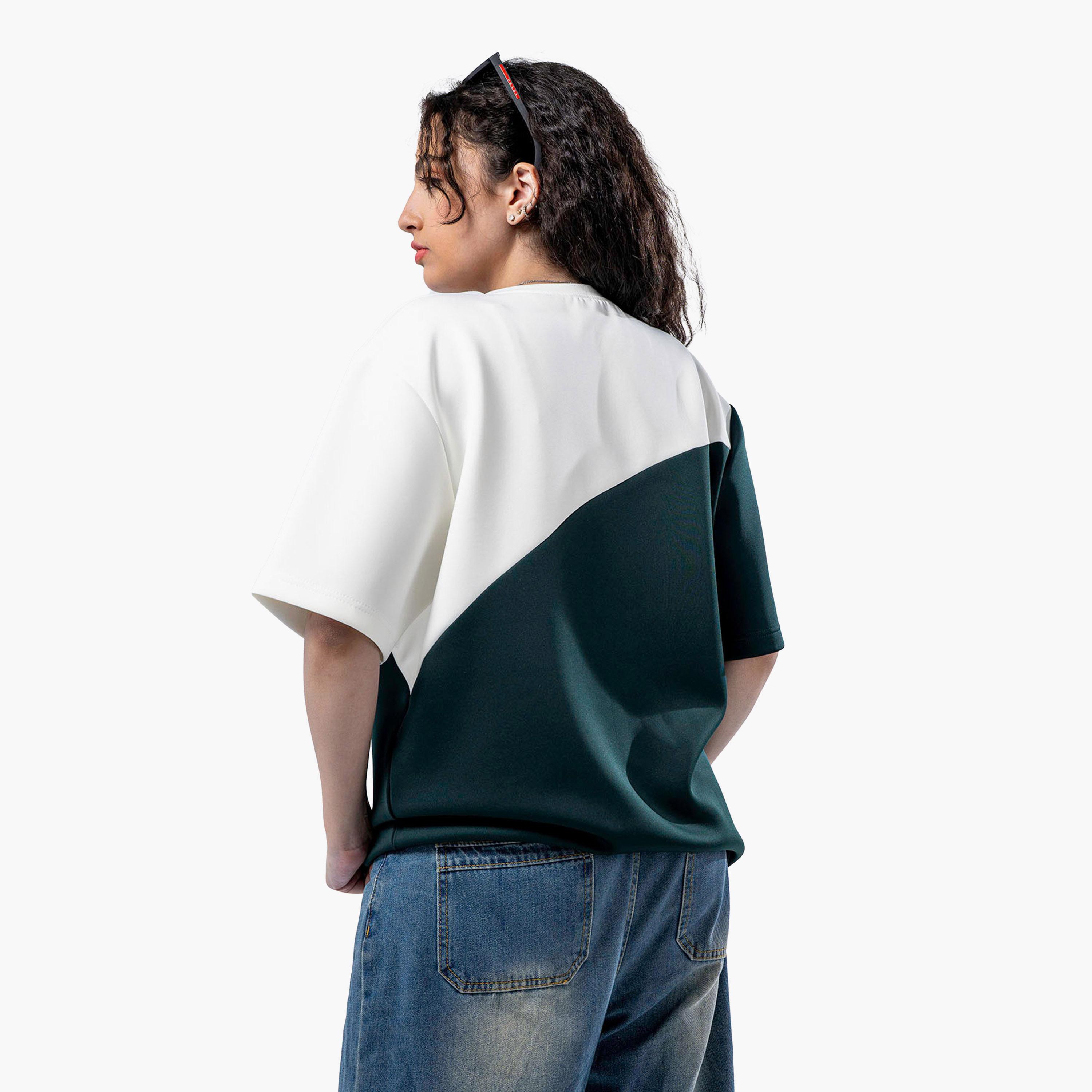 sanefn White and Green KSA National Day Color-Blocked Women's T-Shirt-women-clothing-tshirts-image-3