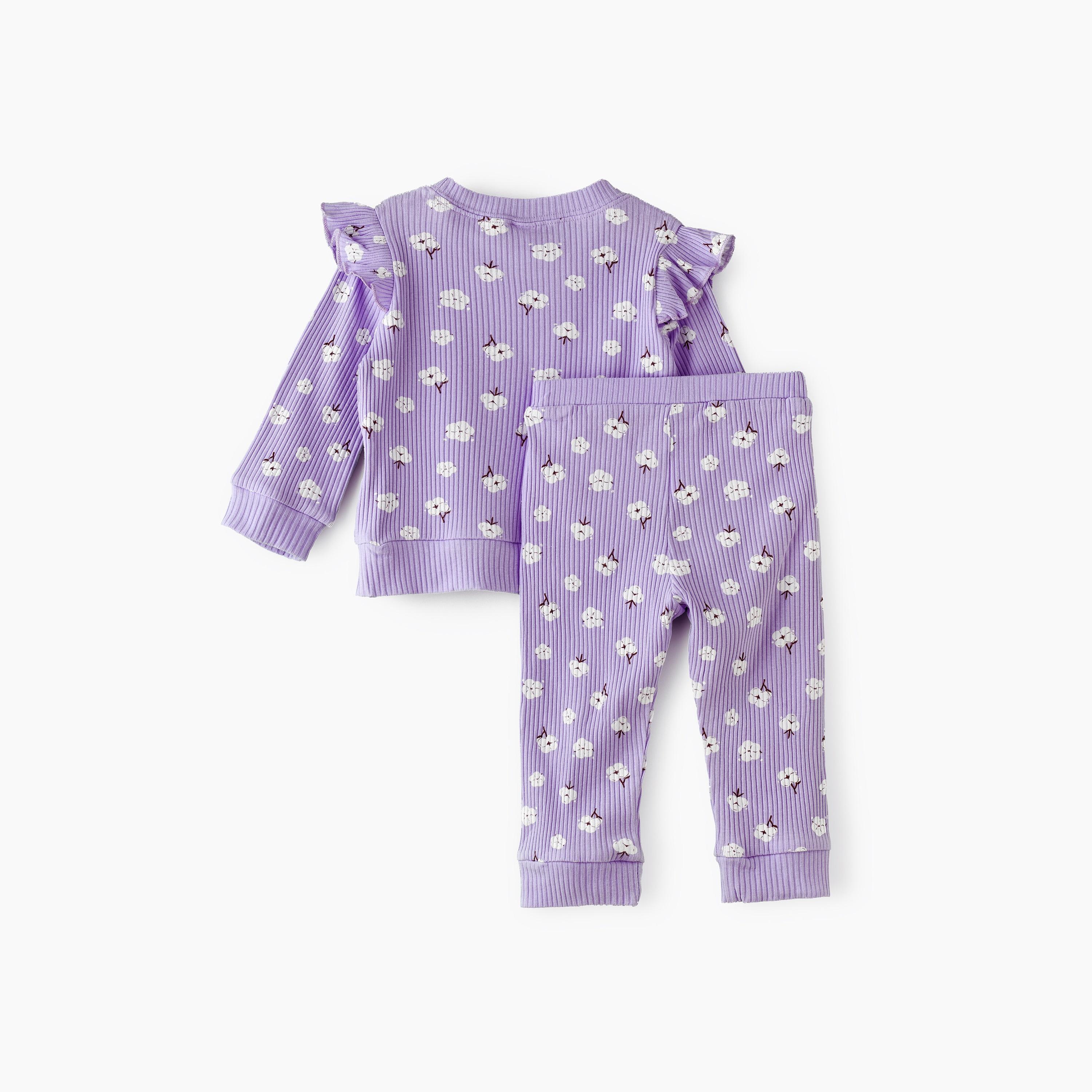 سويت شيرت بأكمام طويلة وطبعة زهور قطعتين مع بنطلون من بيبيكلو-baby-girls-clothing-setsandcoords-image-3