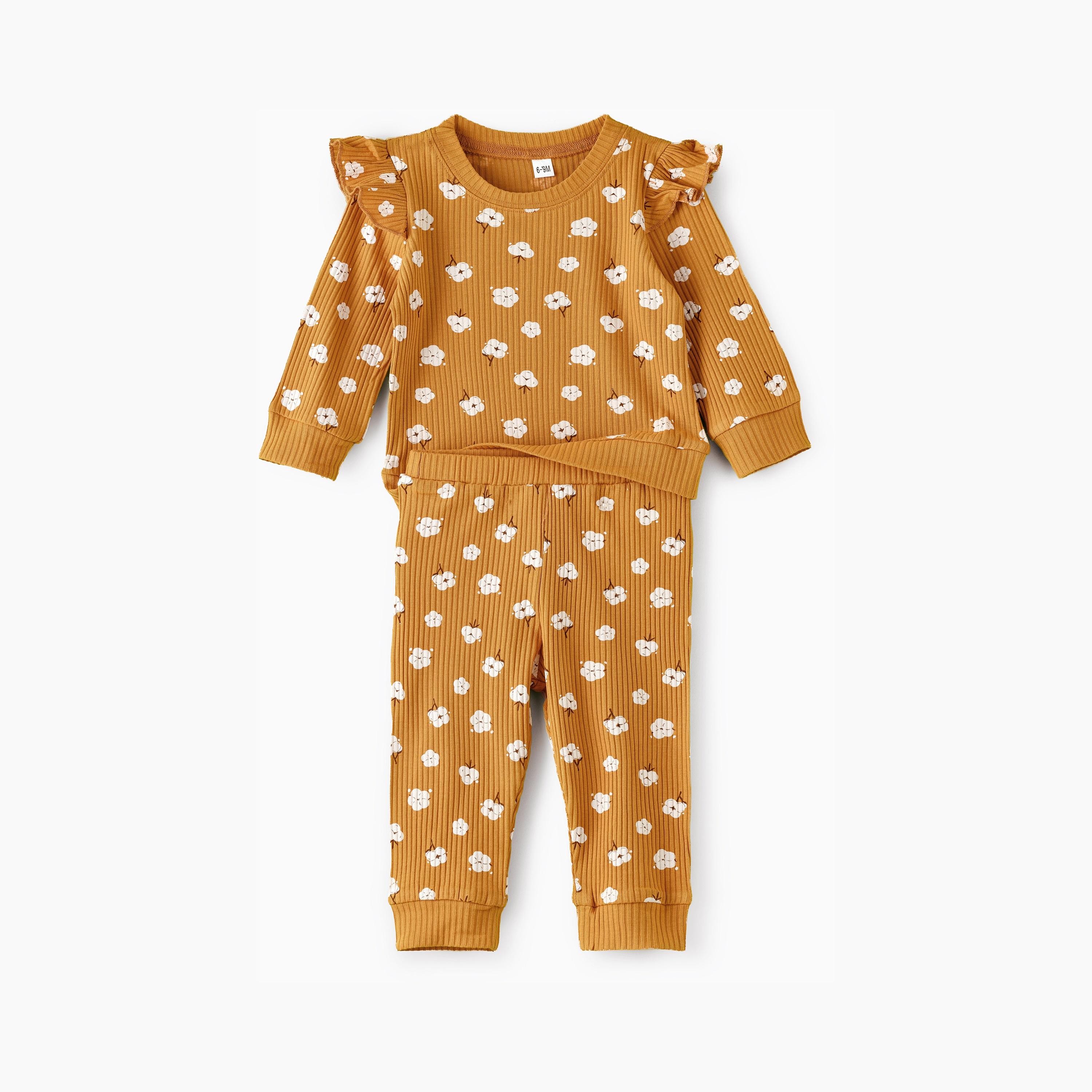 سويت شيرت بأكمام طويلة وطبعة زهور قطعتين مع بنطلون من بيبيكلو-baby-girls-clothing-setsandcoords-image-1