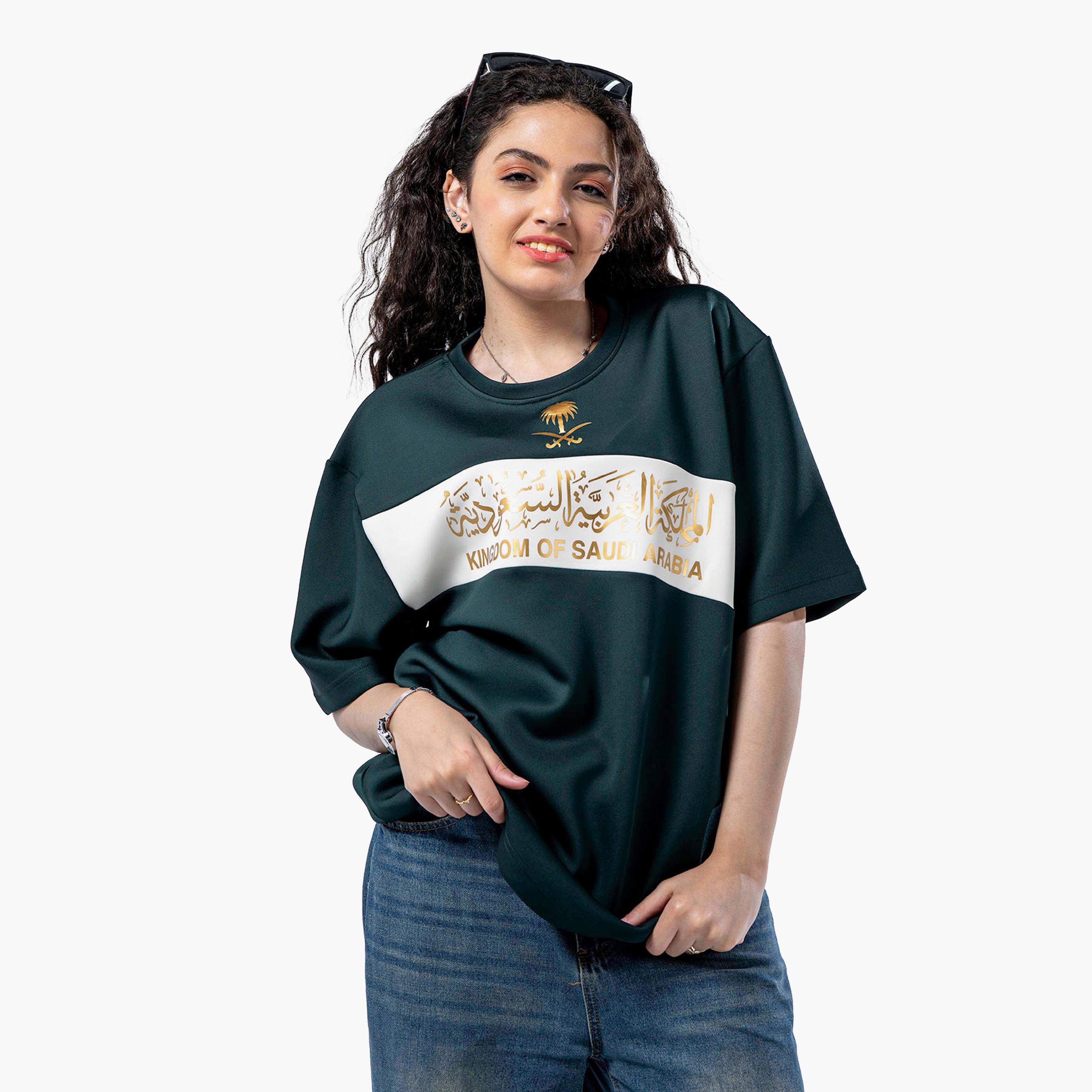 sanefn  Green and White KSA National Day Printed Women's T-Shirt-women-clothing-tshirts-image-3
