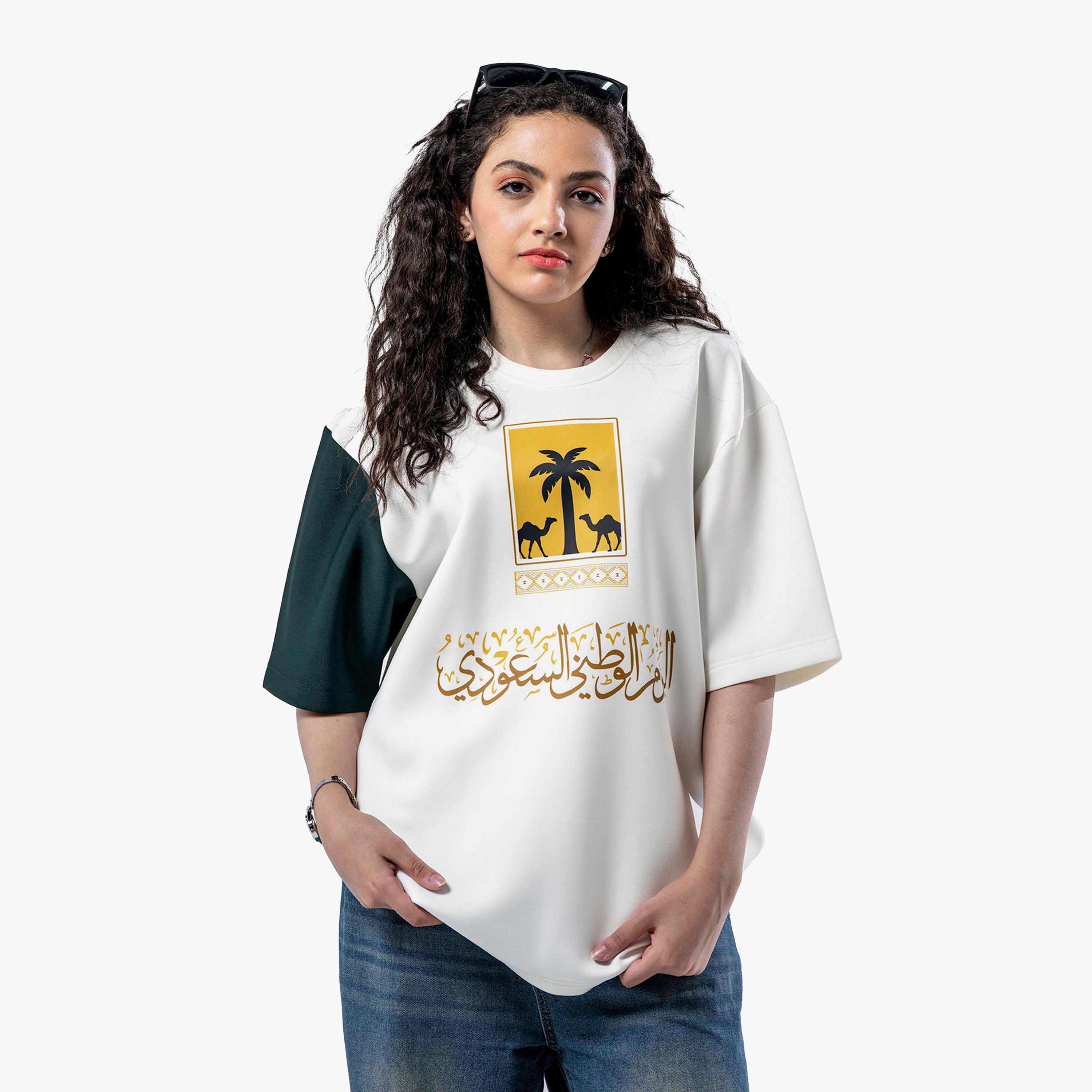 sanefn White and Green KSA National Day Graphic Print Women's T-Shirt-women-clothing-tshirts-image-1