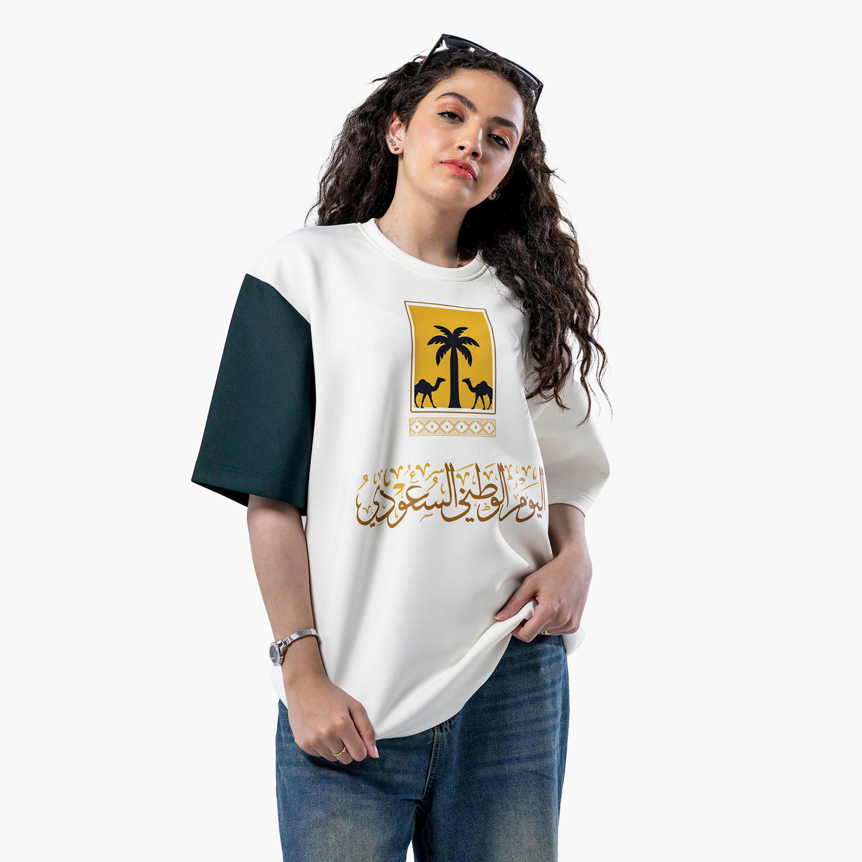 sanefn White and Green KSA National Day Graphic Print Women's T-Shirt-women-clothing-tshirts-image-2
