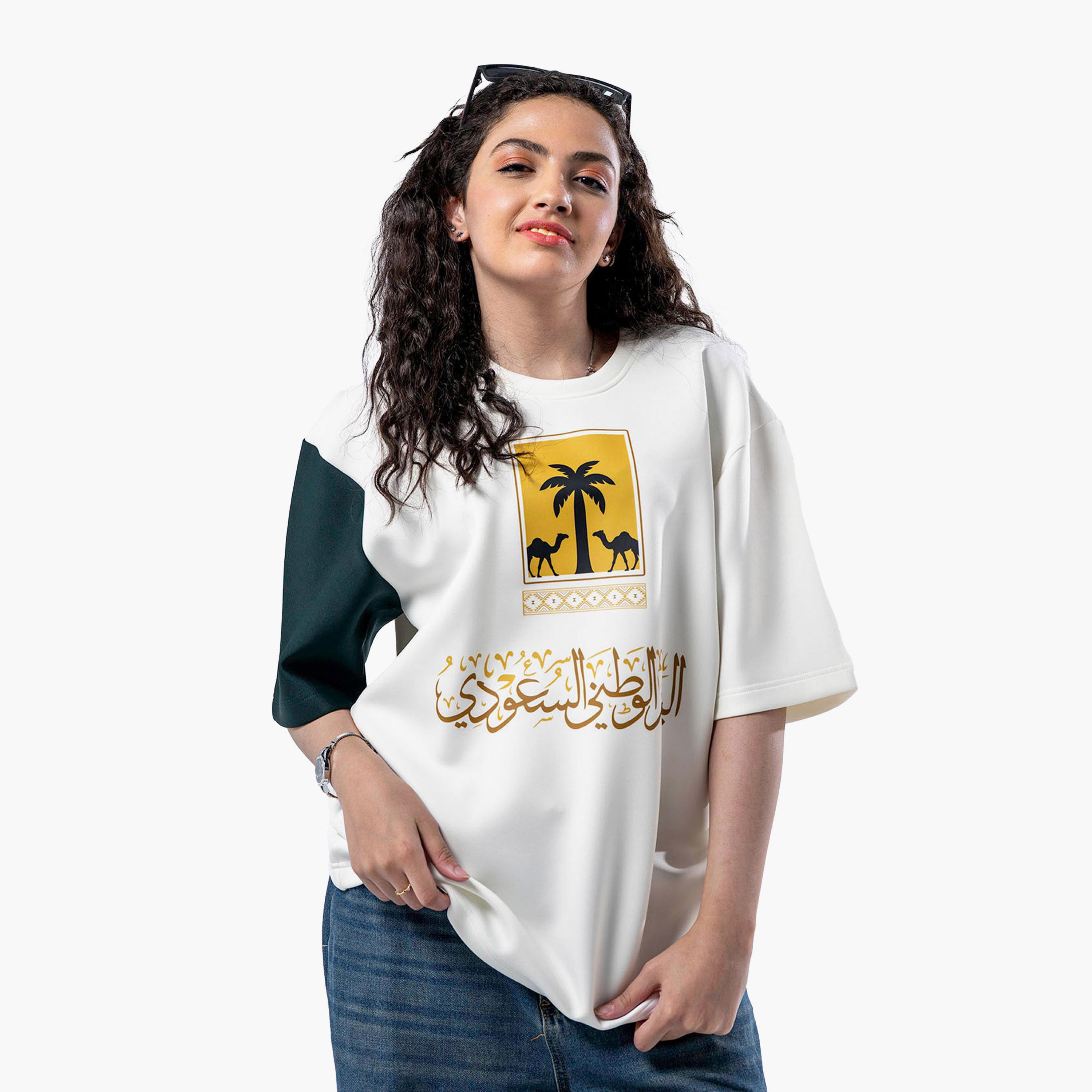 sanefn White and Green KSA National Day Graphic Print Women's T-Shirt-women-clothing-tshirts-image-3