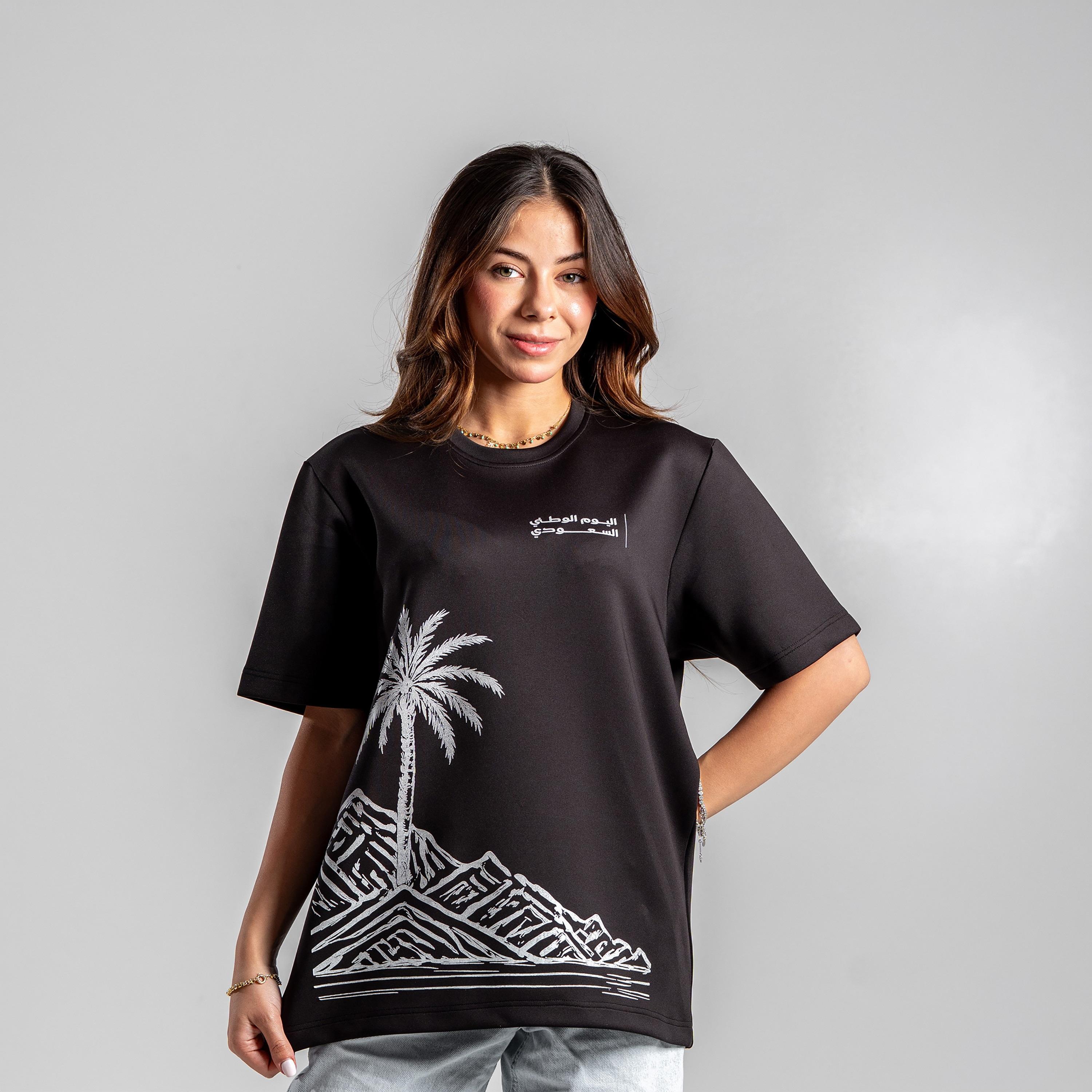 sanefn Palm Oasis Print Crew Neck Short Sleeves Women's National Day T-Shirt-women-clothing-tshirts-image-1