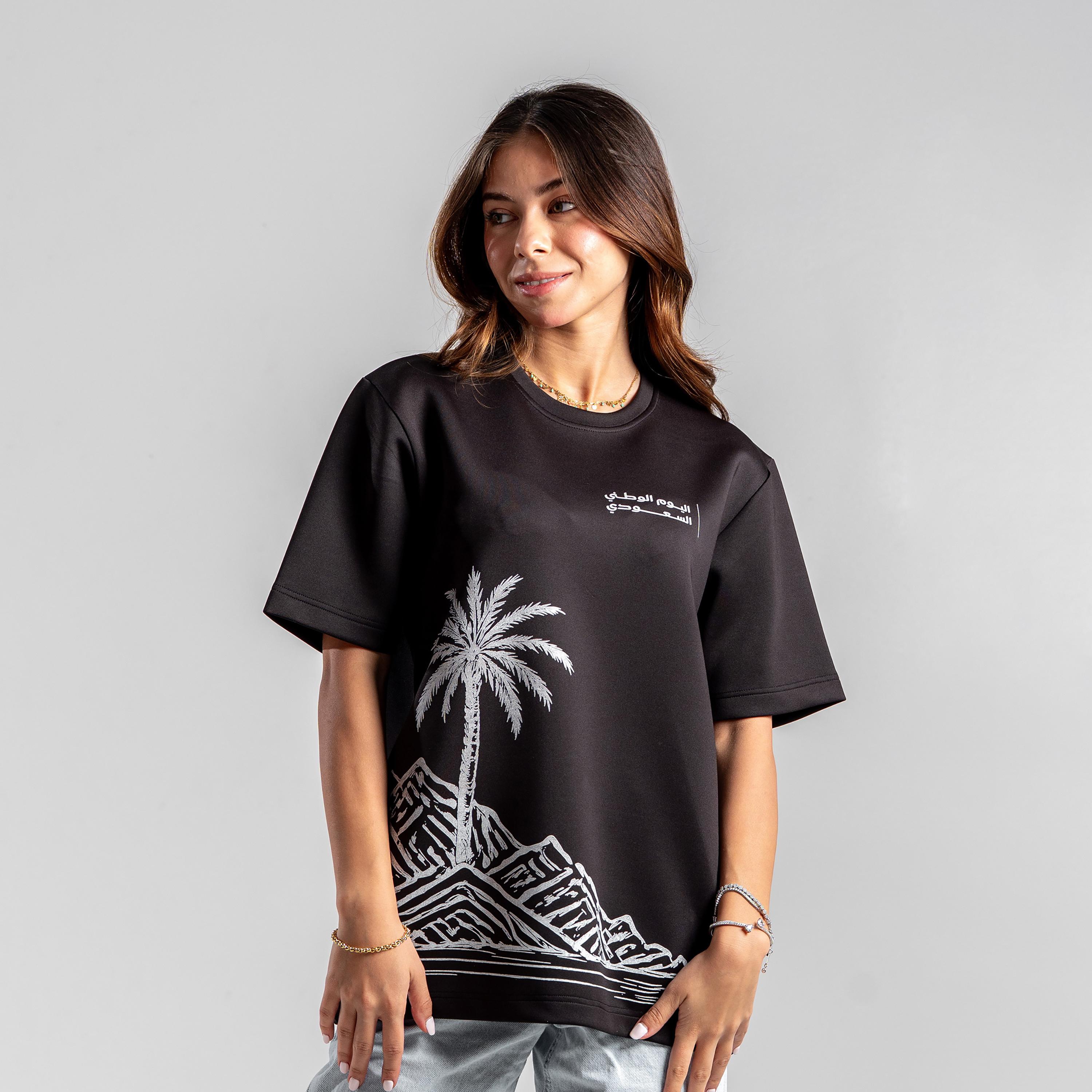 sanefn Palm Oasis Print Crew Neck Short Sleeves Women's National Day T-Shirt-women-clothing-tshirts-image-3