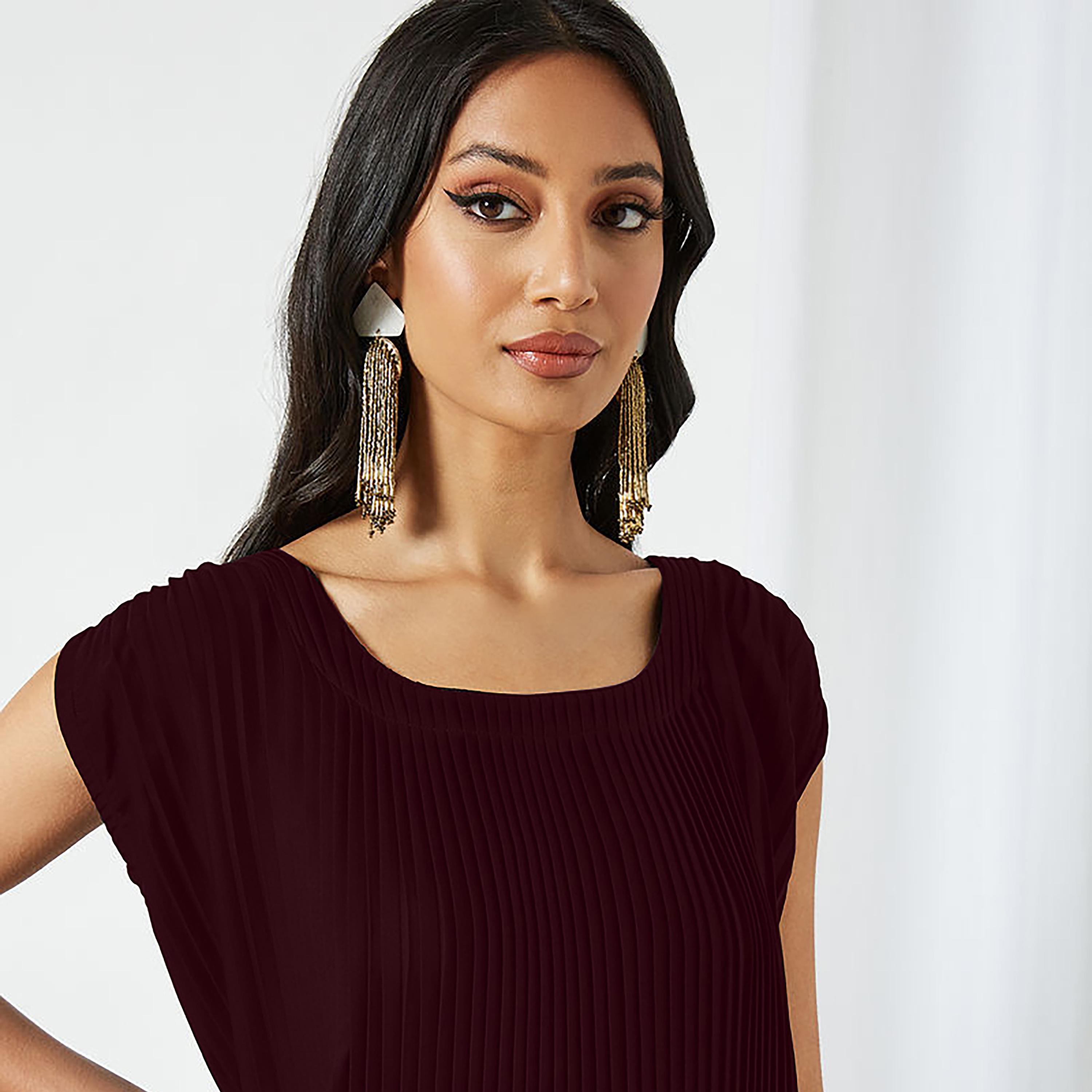 Nukhbaa Pleated Cap Sleeves Crepe Nida Women's Abaya Inner Dress-women-arabicclothing-abayainner-image-2